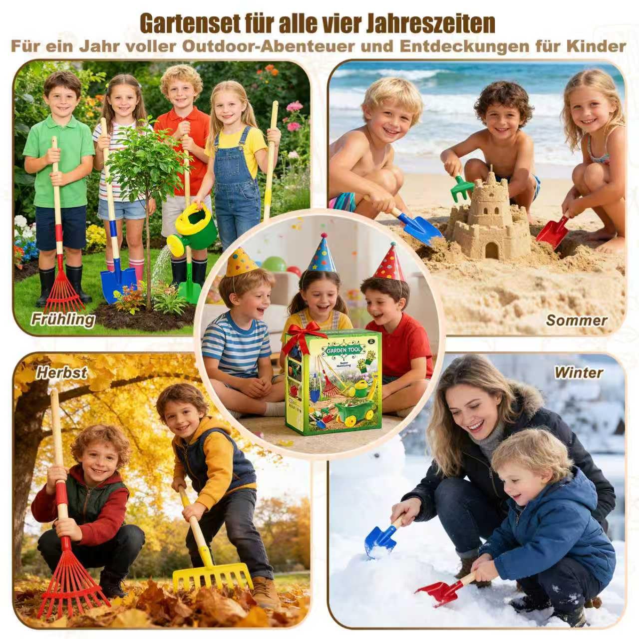 Carretilla para Niños, 13pcs Carretilla Niño Set Jardinería, Juego Herramientas de Jardín para Infantil con Pala, Escoba, Rastrillo y Rastrillo de Hojas, Pulverizador Juguetes de Arena Exterior (B)
