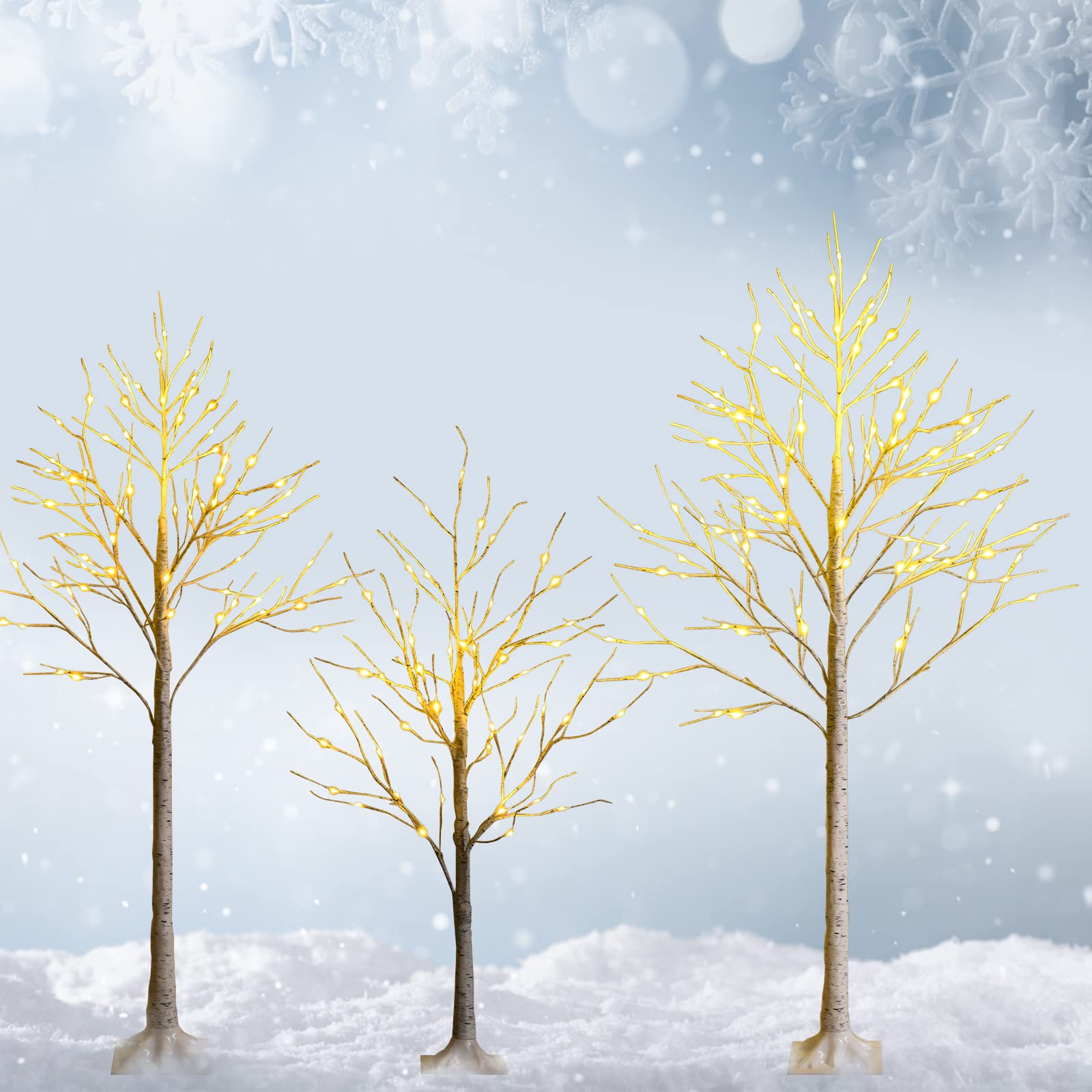 COSTWAY Arbre Lumineux Noel, Arbre Bouleau Lumineux 180 cm, 96 LED Lumineux Blanc Chaud, Base Plastique, Décoration Intérieur pour Noël