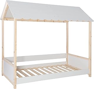 Powell Birdie Natural and White Wood Twin Bed with Storybook Roof