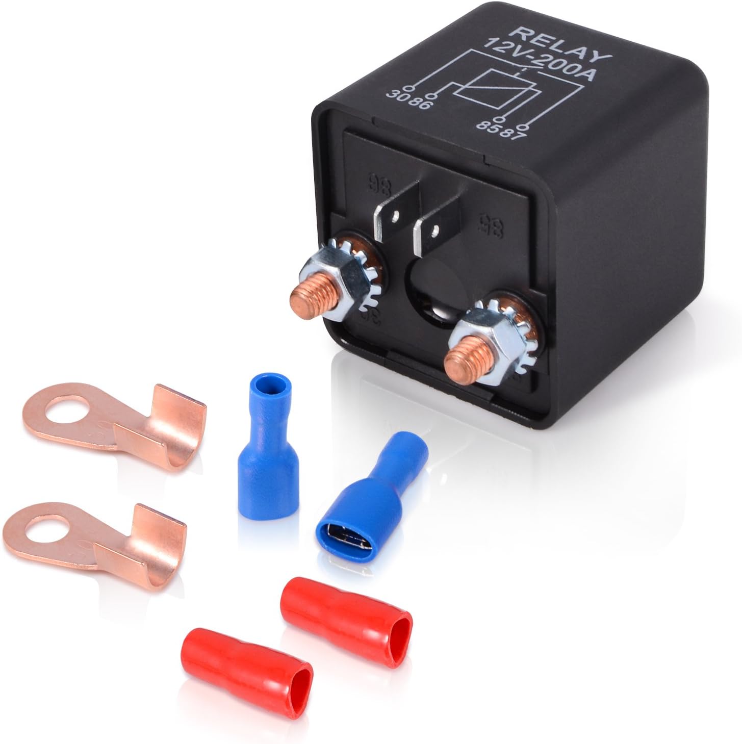 FOSHIO Auto Start Relay Heavy Duty Split Charge Relay Switch 12V 200A SPST 4pin Relay with Terminals and Wire Connection Lug
