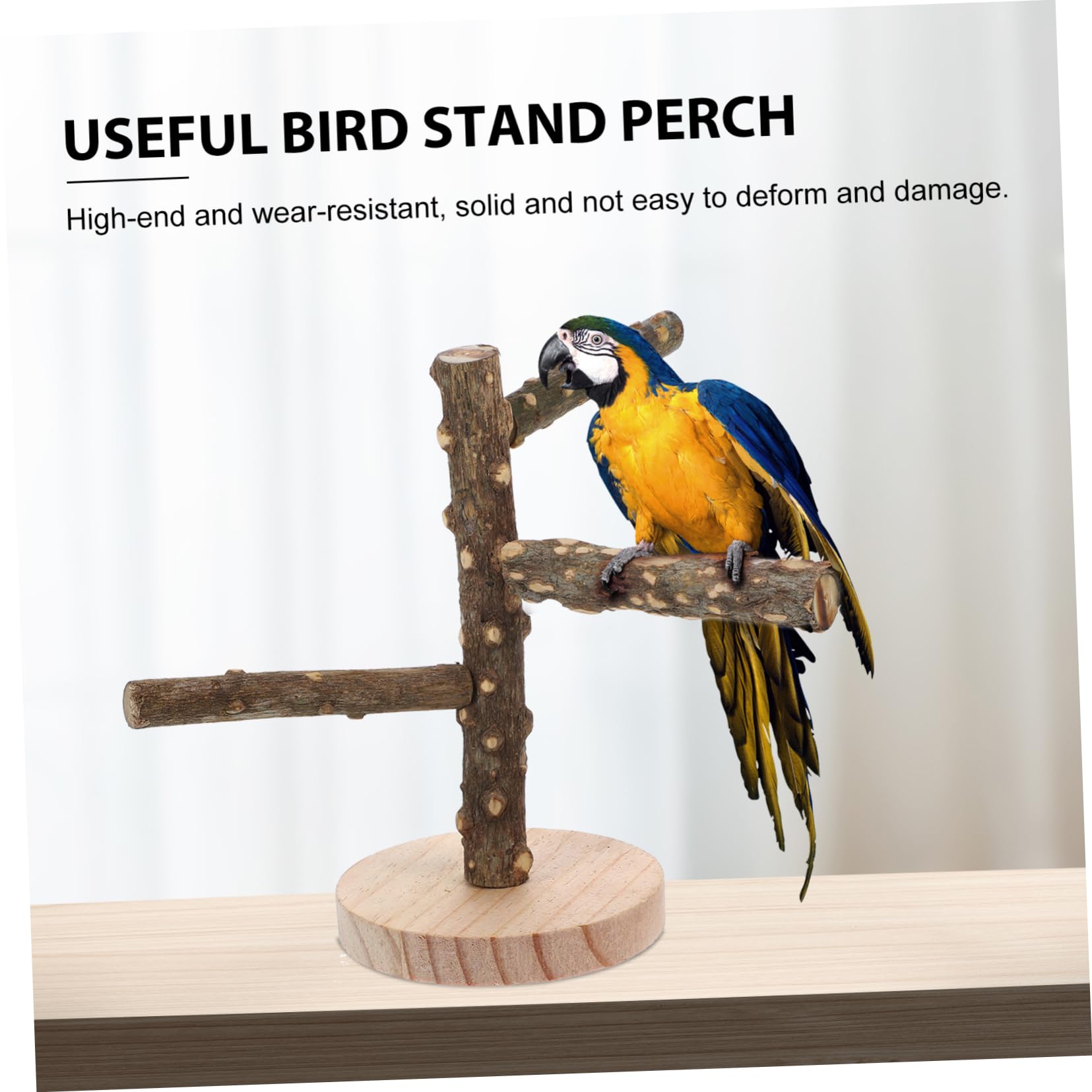 BESPORTBLE Natural Wood Bird Perch for Parakeets and Birds Multi Use Interactive Stand with Branches for Cage Safe and for Parrots Macaws and Finches