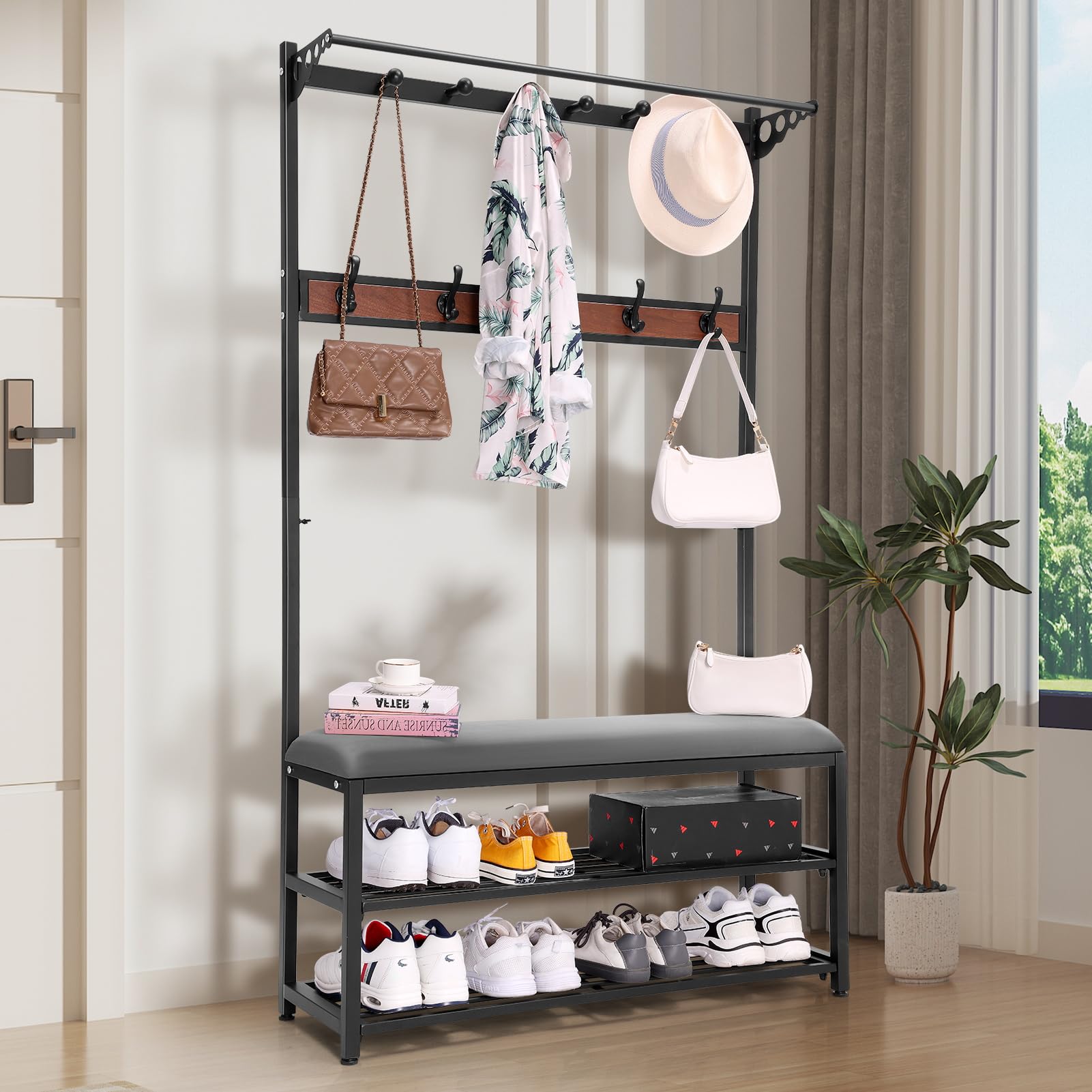 Vestiaire d'entrée design élégant en métal avec étagère à chaussures