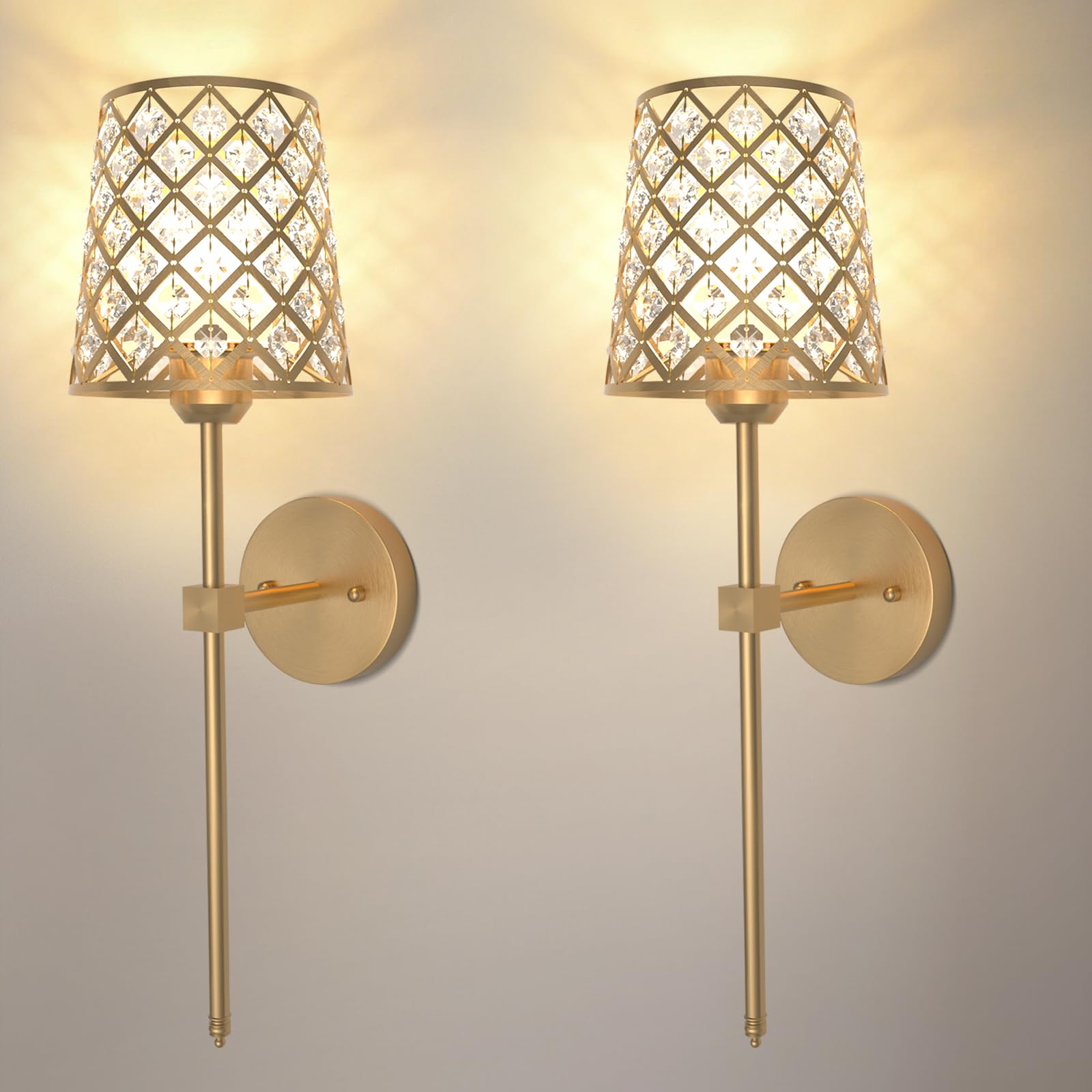 Photo 1 of Rayspan Crystal Battery Operated Wall Sconces, Set of 2, Gold