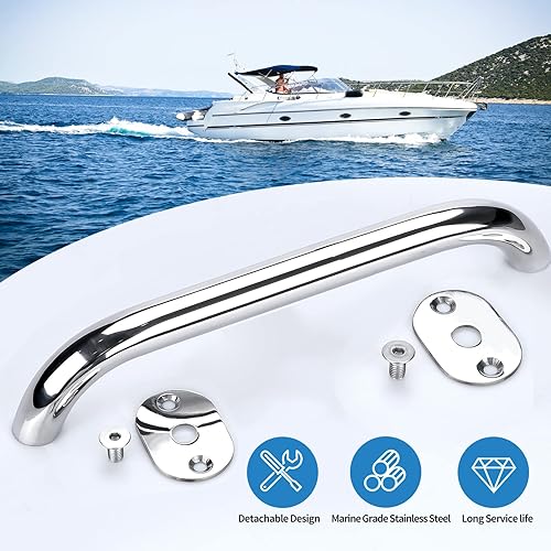 Miniatura 3 de Marinebaby 2 pasamanos de mango de barco de 12 pulgadas, acero inoxidable pulido, resistente, mango de agarre marino, barandilla de mano redonda de