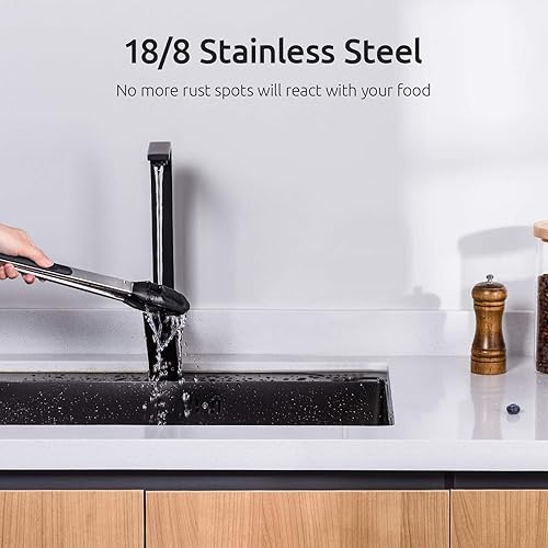 Miniatura 8 de Kitchen Tongs, U-Taste 7/9/12 inches Cooking Tongs, with 600ºF High Heat-Resistant Non-Stick Silicone Tips, 18/8 Stainless Steel Handle, for Food