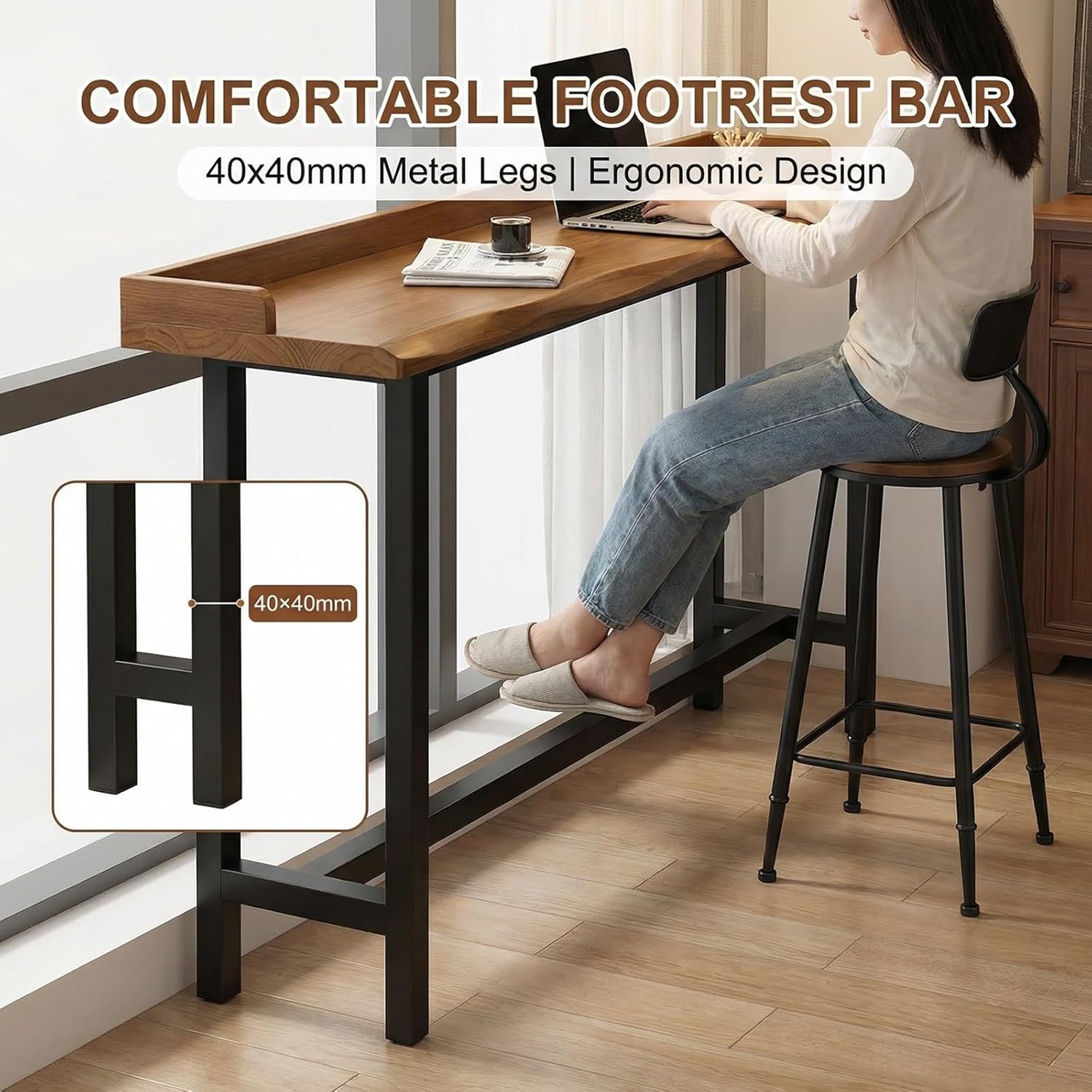 Kitchen Breakfast Bar,Bar Table,Breakfast Bar Table with Footrest and Baffle Design,Metal Frame Pub Coffee Desk,Compact Design for Home Kitchen Breakfast Dining,Pub
