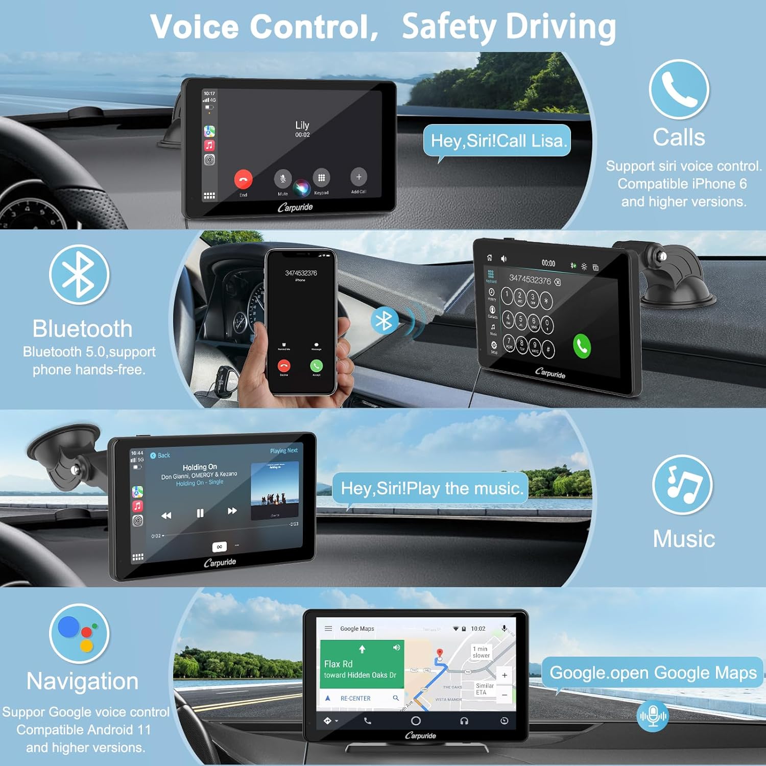 Carpuride C3 Voice Control and Bluetooth Features