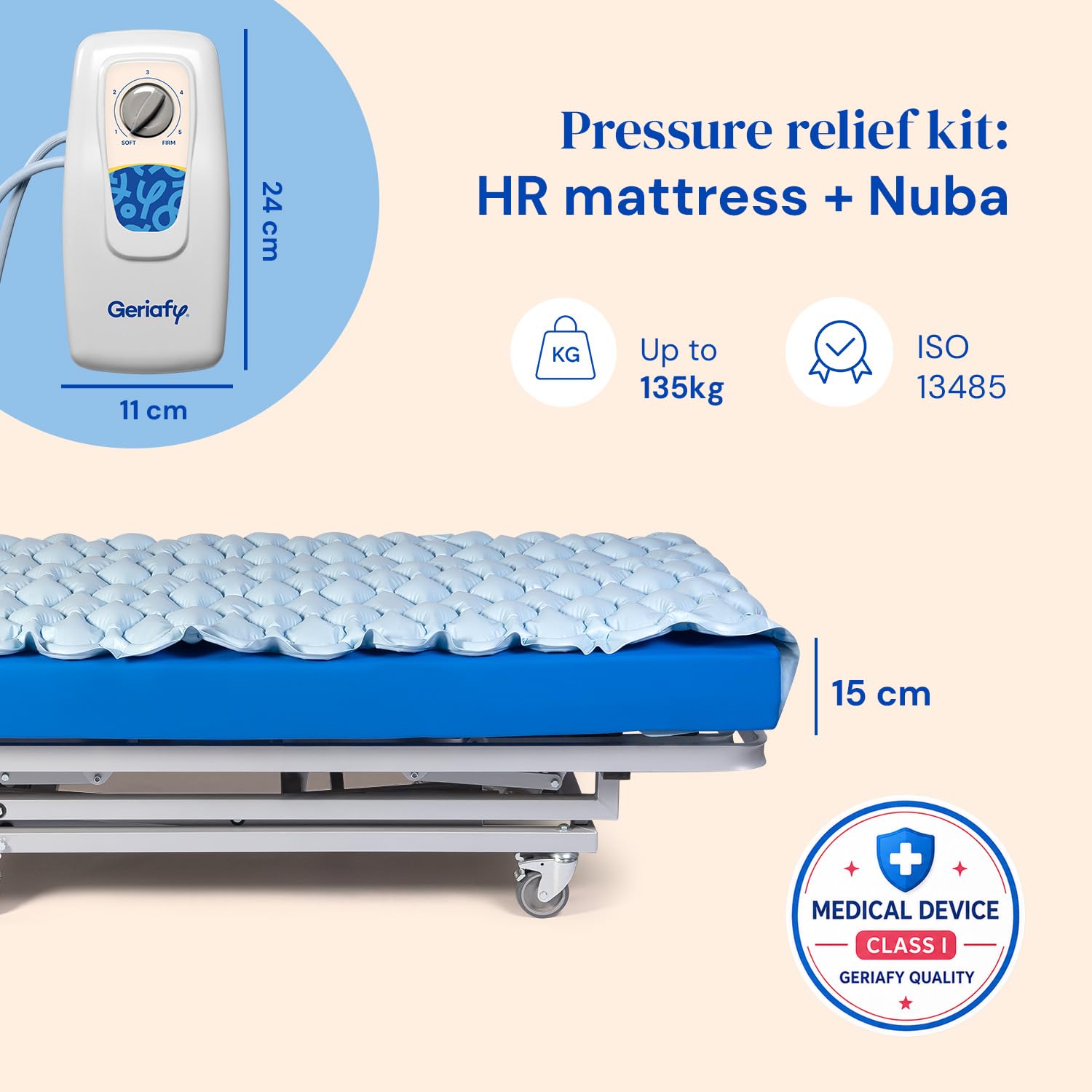 Geriafy Materasso HR impermeabile con materasso antidecubito Nuba, 90 x 190
