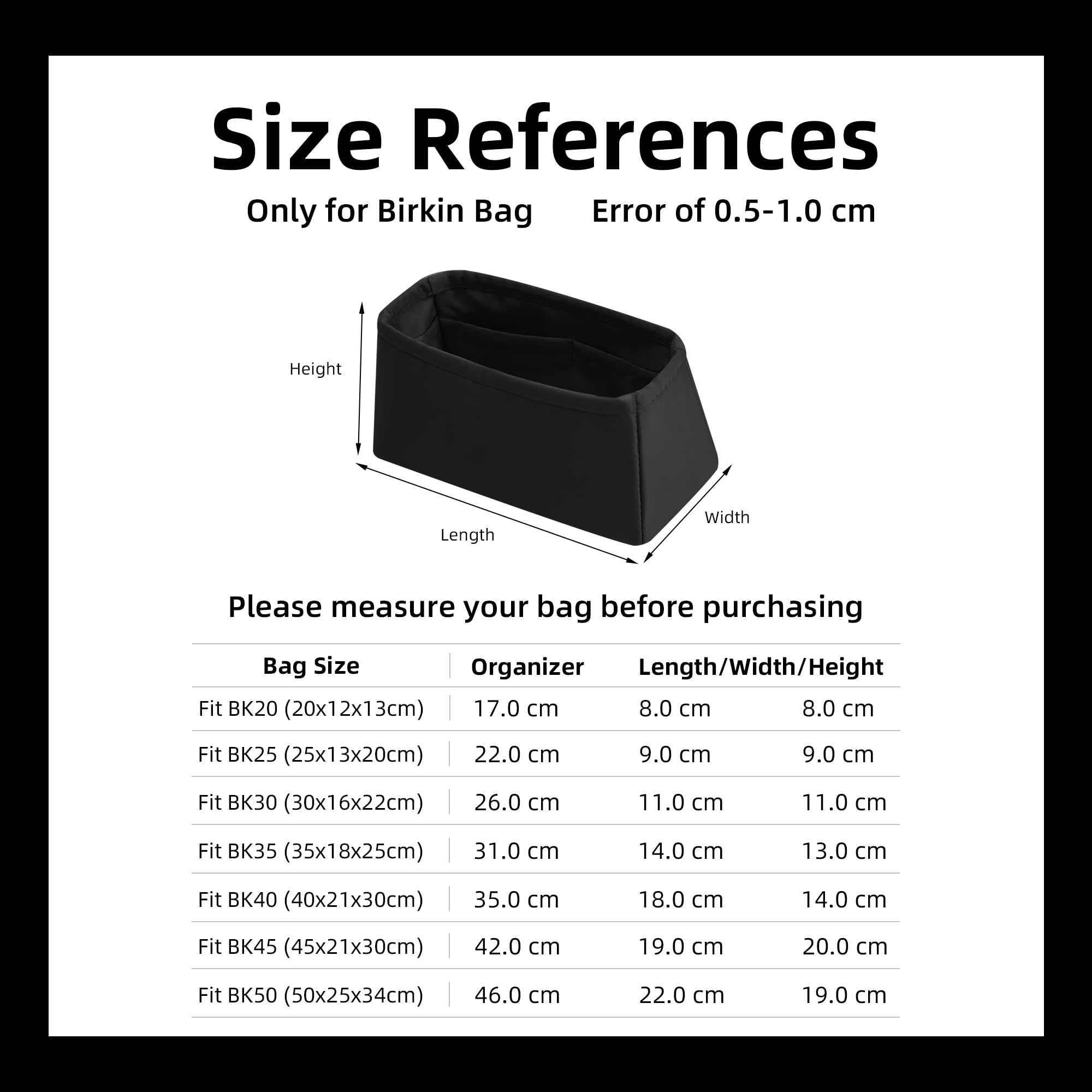 DGAZ Seide Handtaschen Organizer, Taschenorganizer Tasche in Tasche Organizer Innentaschen für Birkin 20/25/30/35/40/45/50 Taschen (Schwarz, BK40)