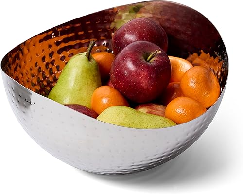Miniatura 2 de Cuenco decorativo grande, cuenco de fruta de acero inoxidable para servir ensalada, cuenco de centro de mesa martillado (redondo de 10 pulgadas)