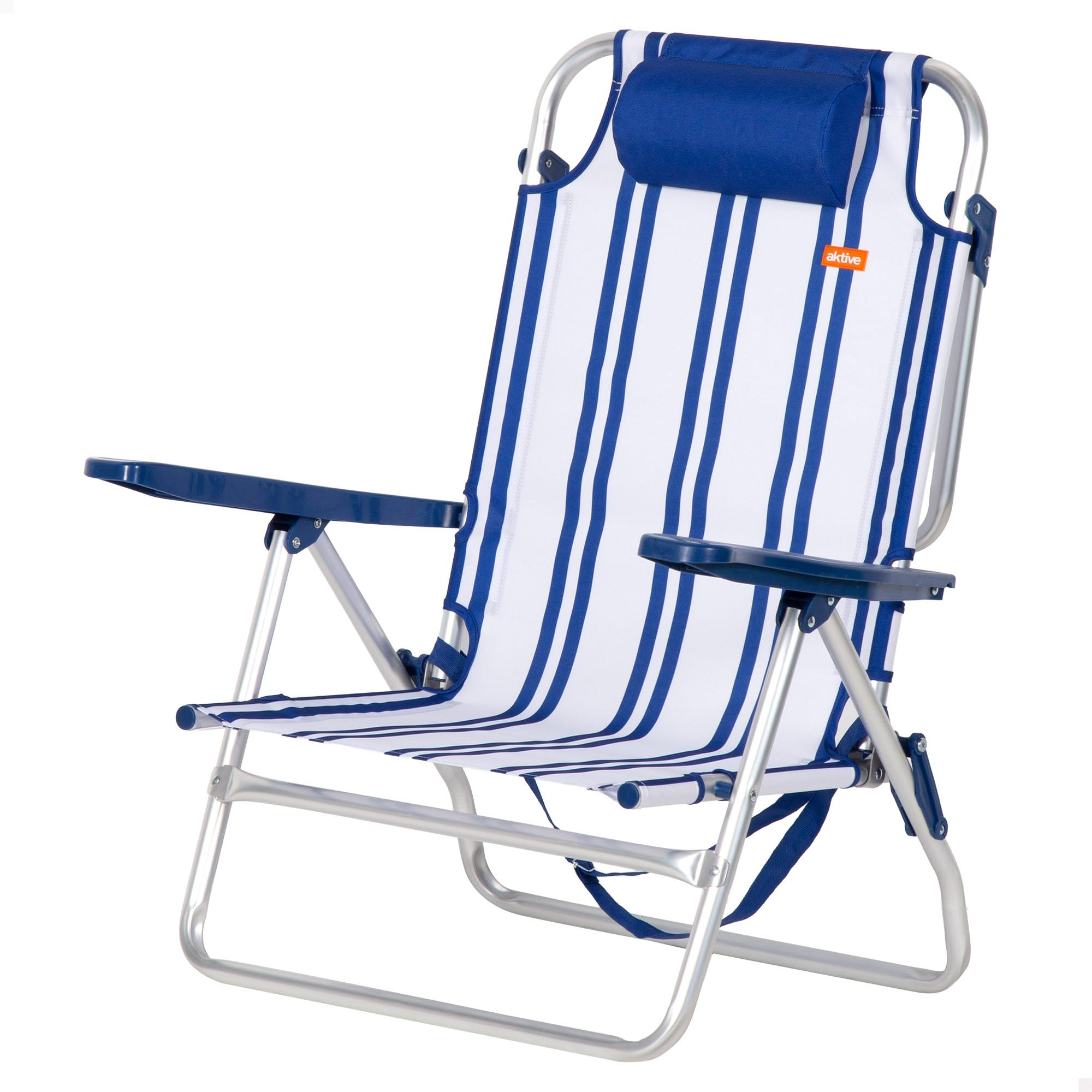 AKTIVE Silla de Playa Plegable, Rayas marineras, 48x45x83 cm, 6 Posiciones, Aluminio y poliéster, Peso soportado 110 kg, Cojín Acolchado, Asa Transporte, Tumbona (62508)