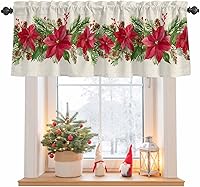 Vista 11 de Cenefa de cortina de cocina con diseño de muñeco de nieve de Navidad, cenefa de ventana con bolsillo para barra, 1 panel de cenefas para sala