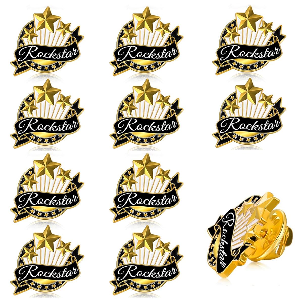 SANNIDHI® 10Pcs Employee of The Month Lapel Pin Pentagram 'Rock Star' Brooch Charm Enamel Bag Charms DIY Metal Lapel Pin No Sew Enamel Employee Pin Performance Reward Pins-image-33