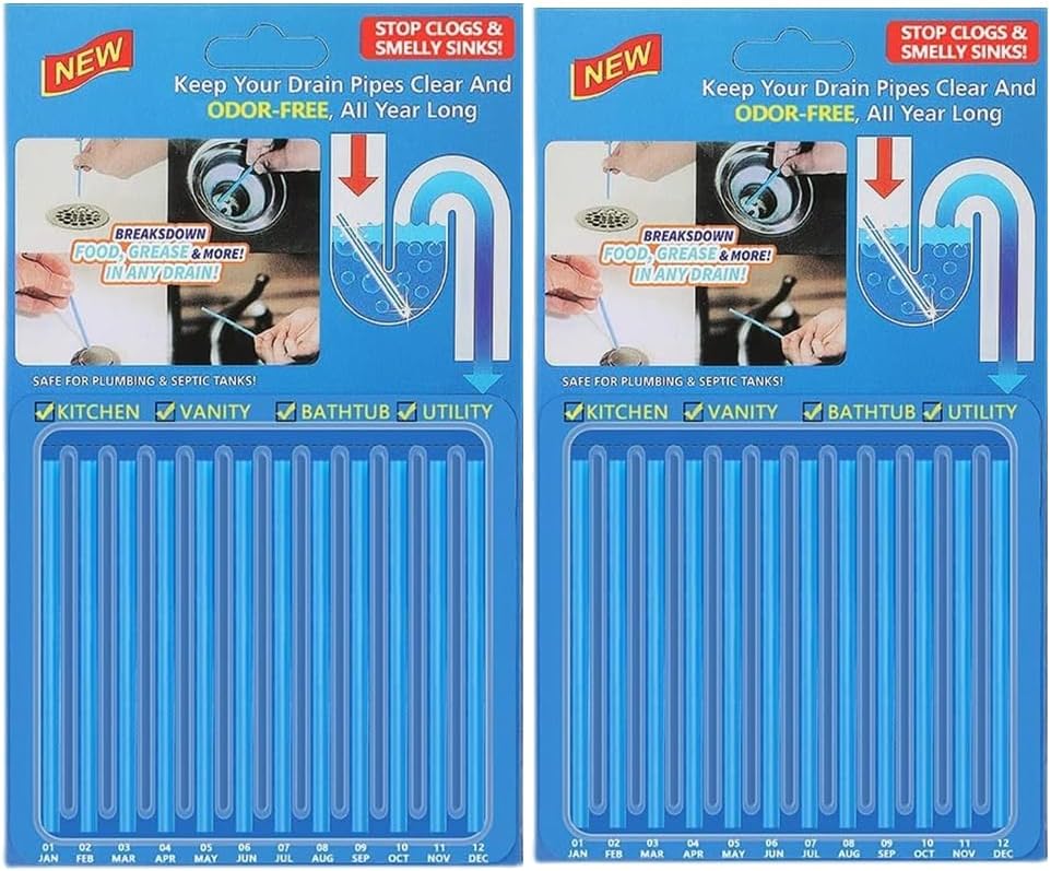Drain Cleaner Sticks, As Seen on TV Drain Cleaner and Deodorizer,Scented,2 Packs of 12 Each