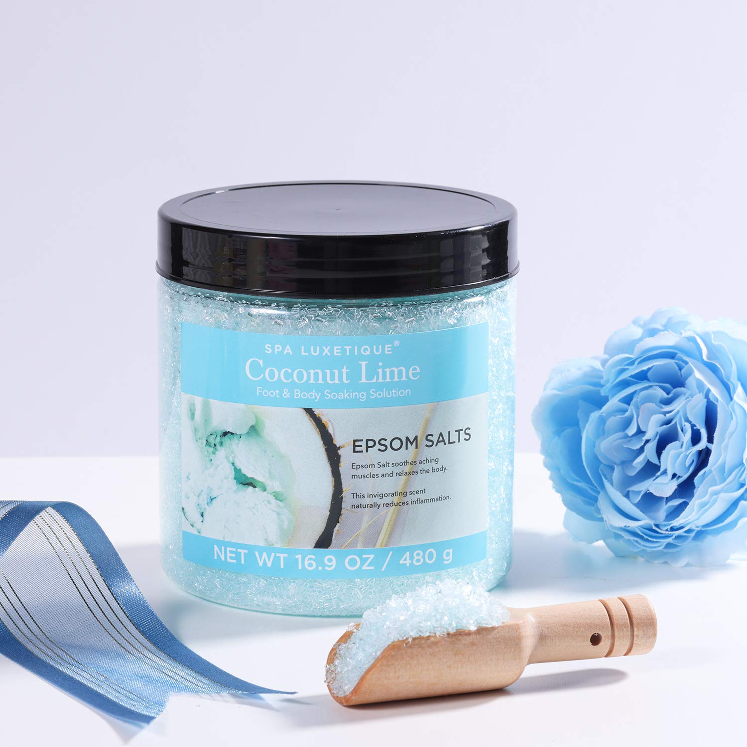 Spa Luxetique Sel d’Epsom, Coffret Sel de Bain, 3*480g avec l'Huile Essentielle, Lavande, Vanille,Noix de Coco Citron Vert,Pour un Bain de Pieds,Idéede Noël et d’Anniversaireet,Cadeau Fete des Meres