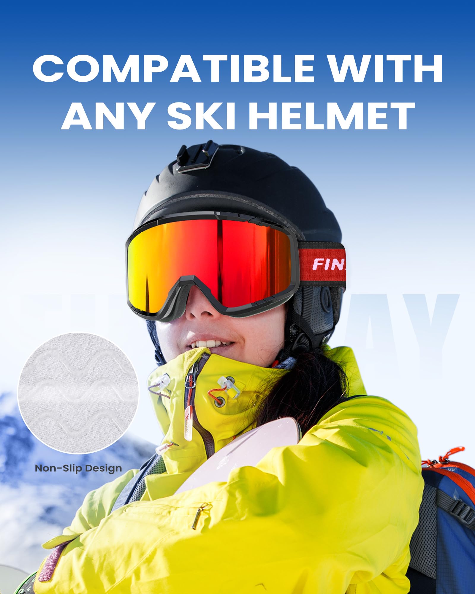 Findway Maschera da Sci, Occhiali da Sci per Uomo Donna Teenager OTG Maschere Sci, 100% Anti-UV Maschera Sci, Anti Nebbia, Adatto a Snowboard, Motocross e Altri Sport Invernali