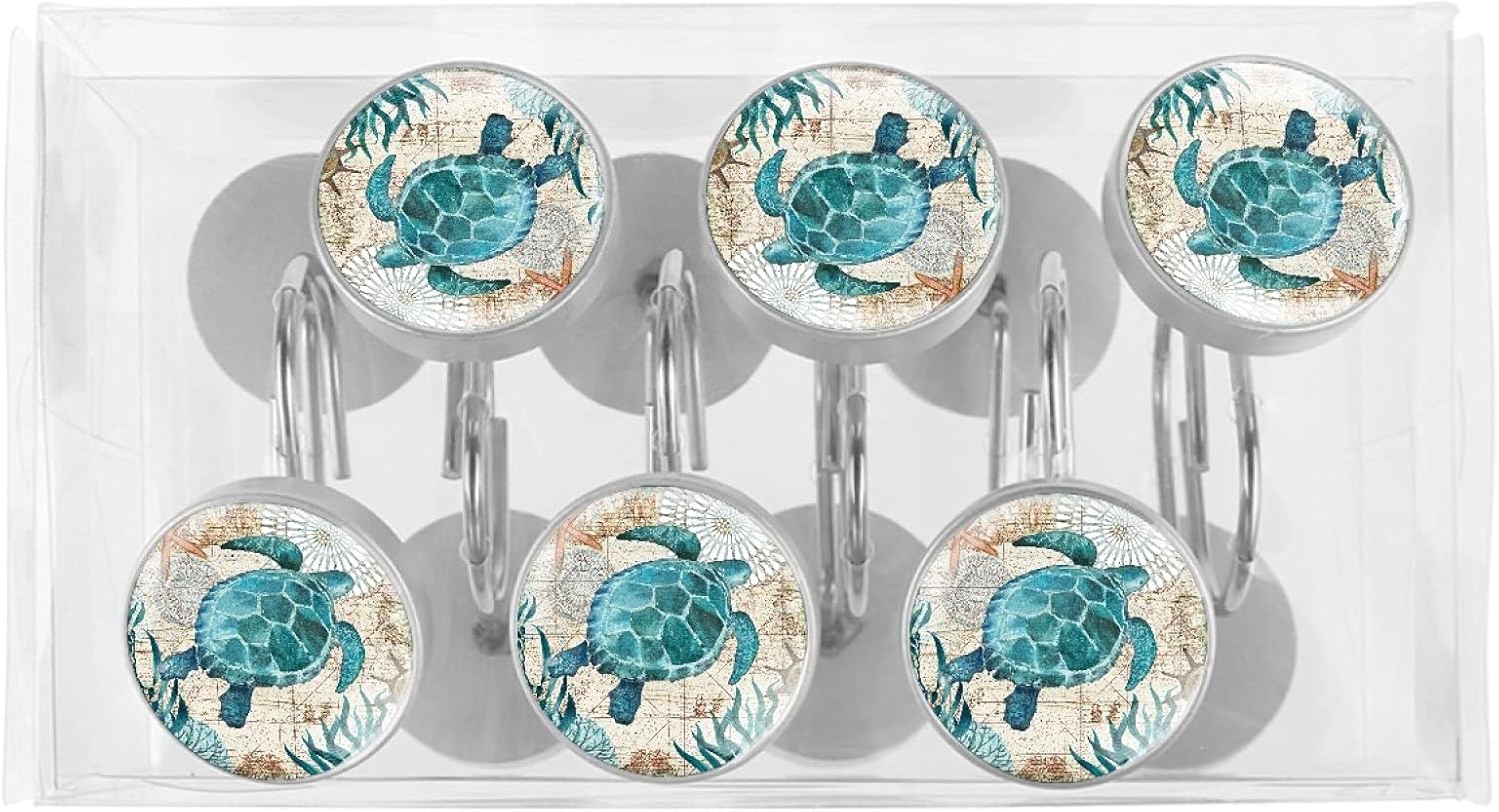 LORVIES Sea Turtle Shower Curtain Hooks Set of 12, Stainless Steel Shower Hooks Decorative Hanger Rings Rust Resistant for Bathroom Kids Room Fashion Home Decor