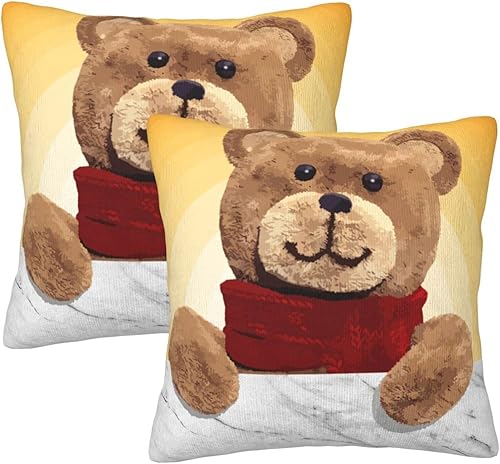 Perinsto Juego de 2 fundas de almohada divertidas de oso de peluche fundas de almohada decorativas suaves para sofá cama decoración del hogar 18 x