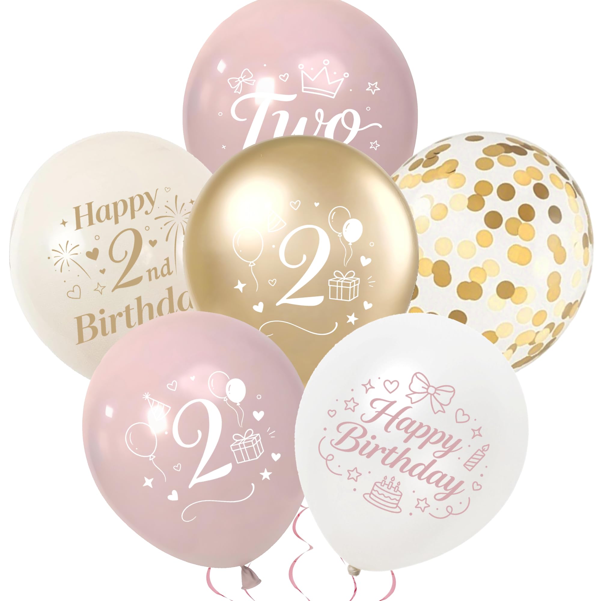 Happy 2nd Birthday Balloons Decorations, 30 Pcs Pink and Gold Balloons Set