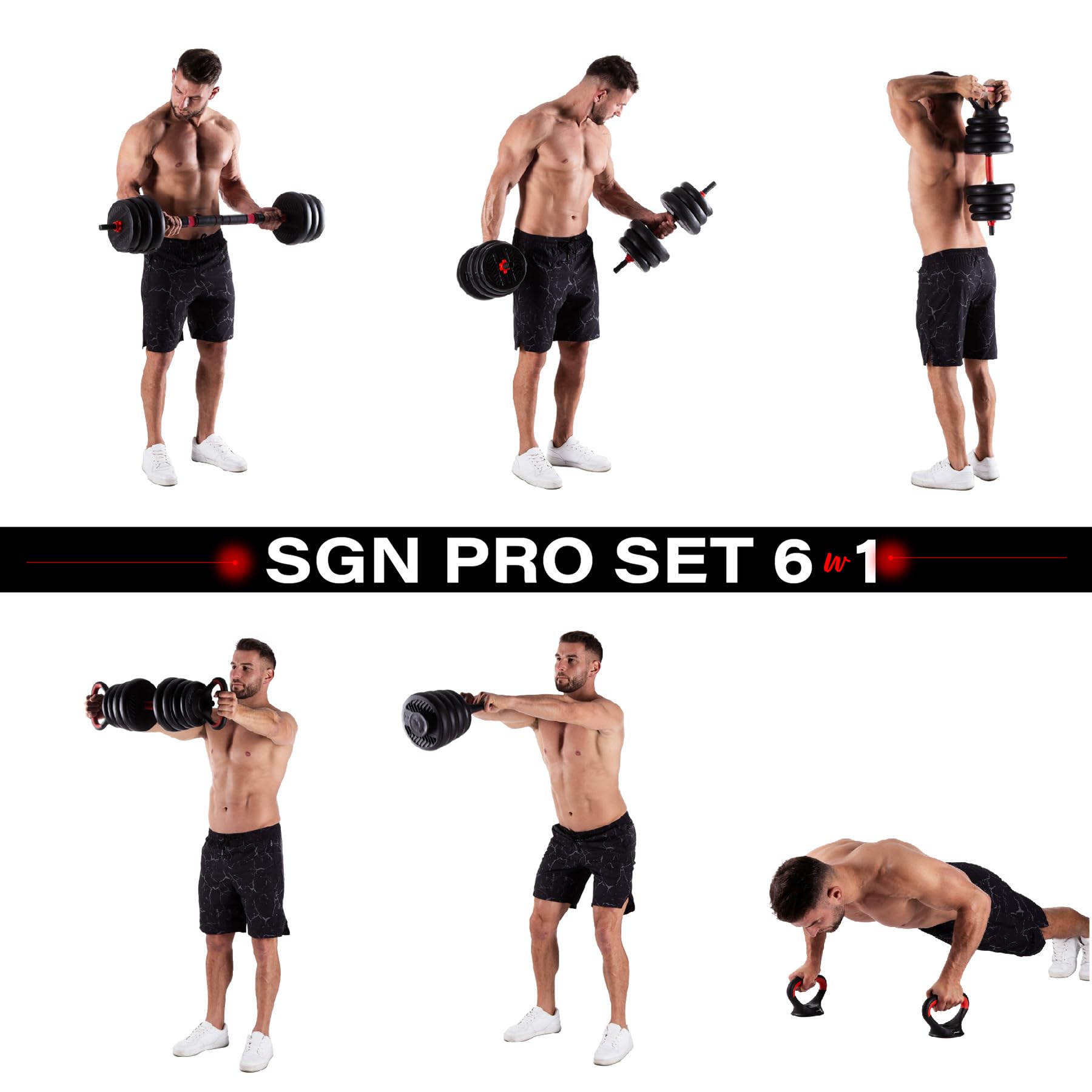 6IN1 Weight Set HMS SGN140 (bilanciere Dumbbell and Kettlebell) 40 kg