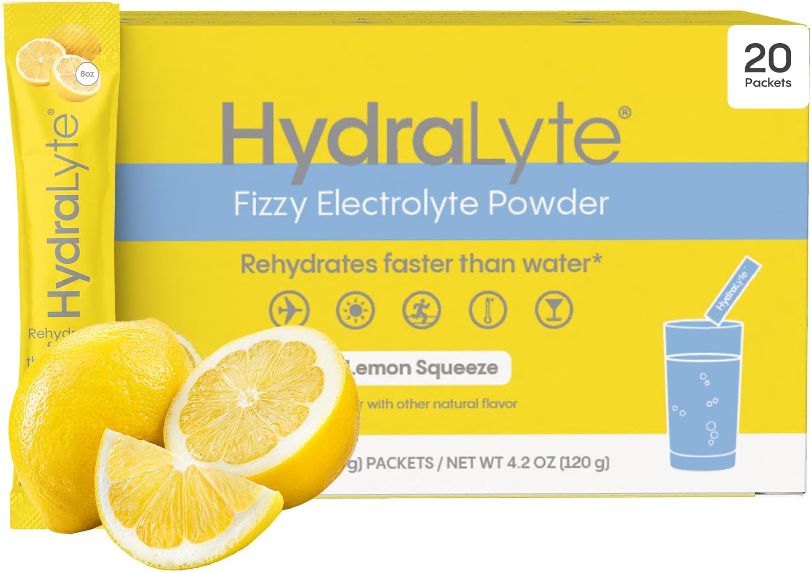 Electrolyte Powder Packets | Lemon Hydration Packets | Low Sugar Electrolyte Powder for Rehydration Solutions | Hydration Multiplier (8 oz Serving, 20 Count)