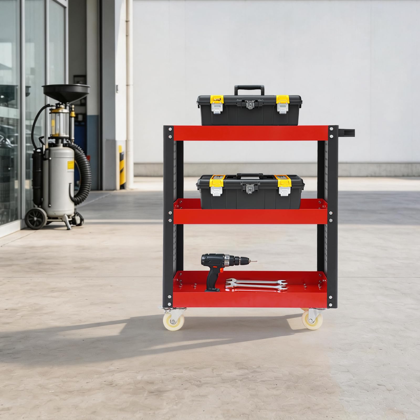 Werkstattwagen Transportwagen 120kg Tragkraft, 3 Etagen Rollwagen (Rot)