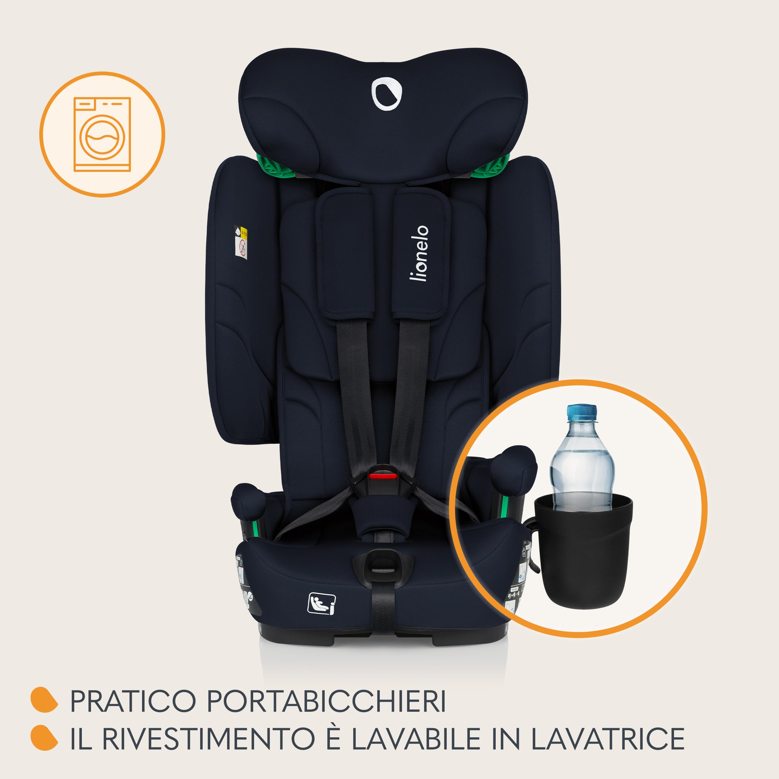 LIONELO Seggiolino Auto NELLY I-SIZE Pieghevole per Bambini 76-150 cm | (15 mesi - 12 anni) Gruppo 1 2 3 Installazione in avanti con ISOFIX o/e Cinghia TT,Protezione Laterale, Regolazione