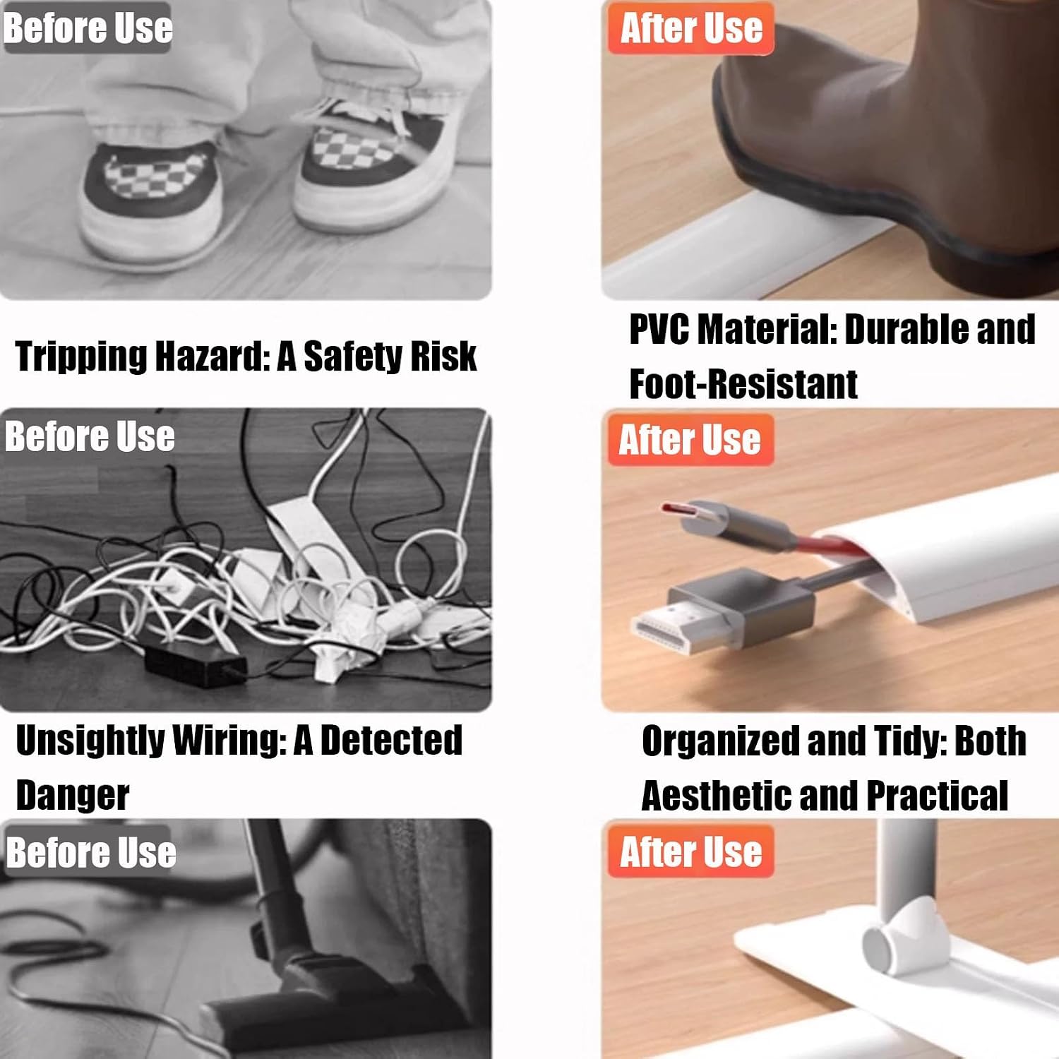 Self Adhesive Floor Cord Covers, Cable Hider, PVC Floor Wire Covers for Cords, Curved Cable Tray for TV Wire Management(Brown,4.7x1.5cm/1.8x0.6in)