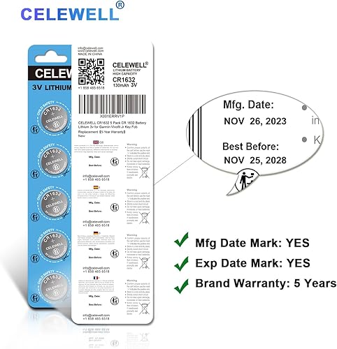 Miniatura 4 de CR1632 - Paquete de 5 baterías CR 1632 de litio de 3 V para Garmin Vivofit Jr