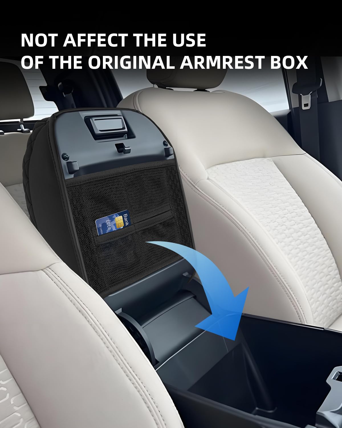 Housse d'Accoudoir avec Poche Rangement pour Ford Ranger 2023-2026 | Couvre Accoudoir Console Centrale, Protection Accoudoir, Matériel Cuir PU Épaissi, Accessoires Rehausser l'Accoudoir de 4CM