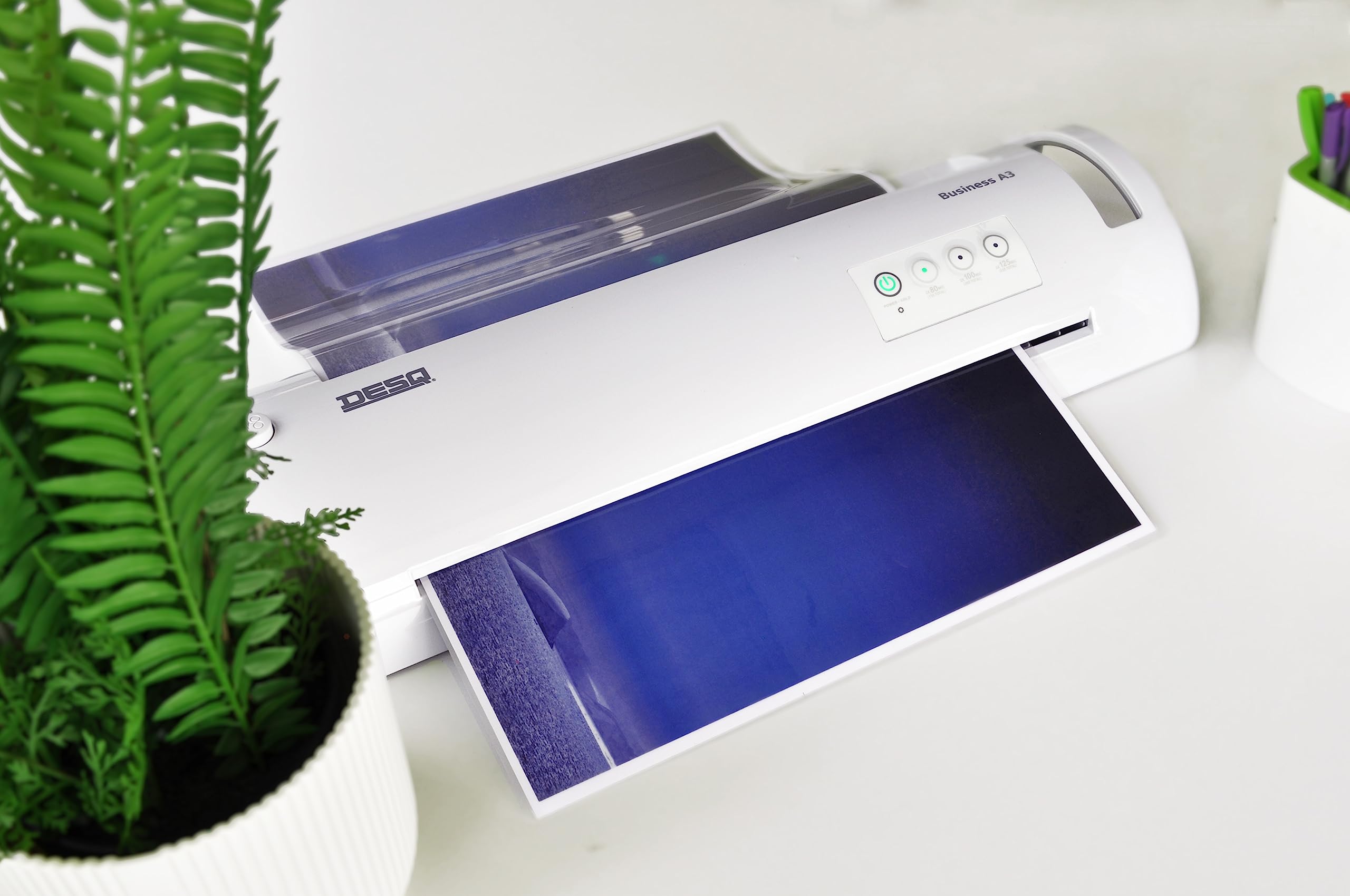 DESQ Plastificatrice A3 Bussiness Classy, per 75-125 micron, Jam Free, 30 sec. Tempo di preriscaldamento, ad alta velocità, per ufficio e scuola