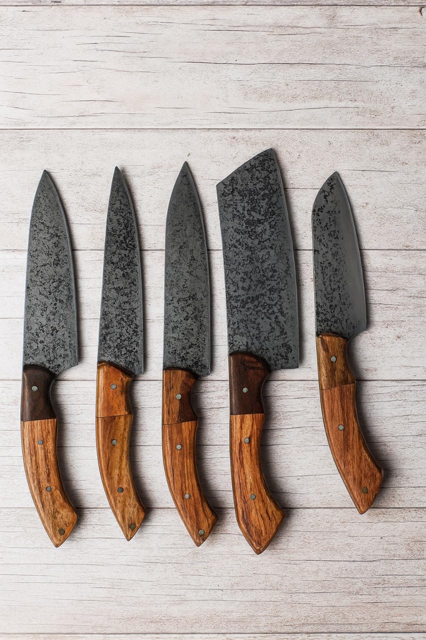 5-Piece Chef Kitchen Knife Set | Professional Cutlery Set with Chef’s Knife, Santoku, Utility, Paring & Bread Knife | Hand Forged High Carbon Stainless Steel | Ergonomic Handles