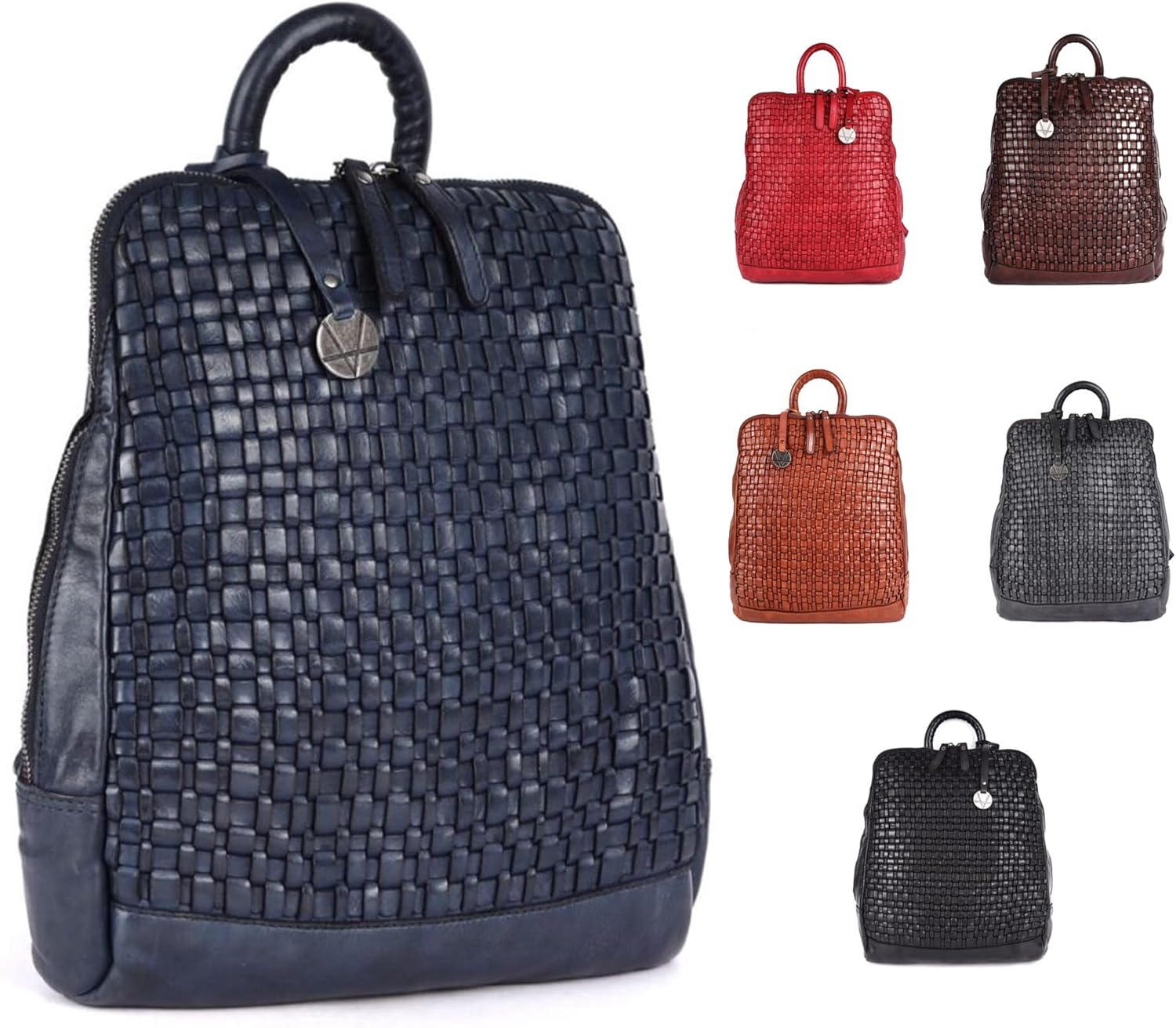 VILENCA HOLLAND 12.5 Inch Genuine Leather Backpack for Women and Men, Navy Leather Backpack with Adjustable Shoulder Strap