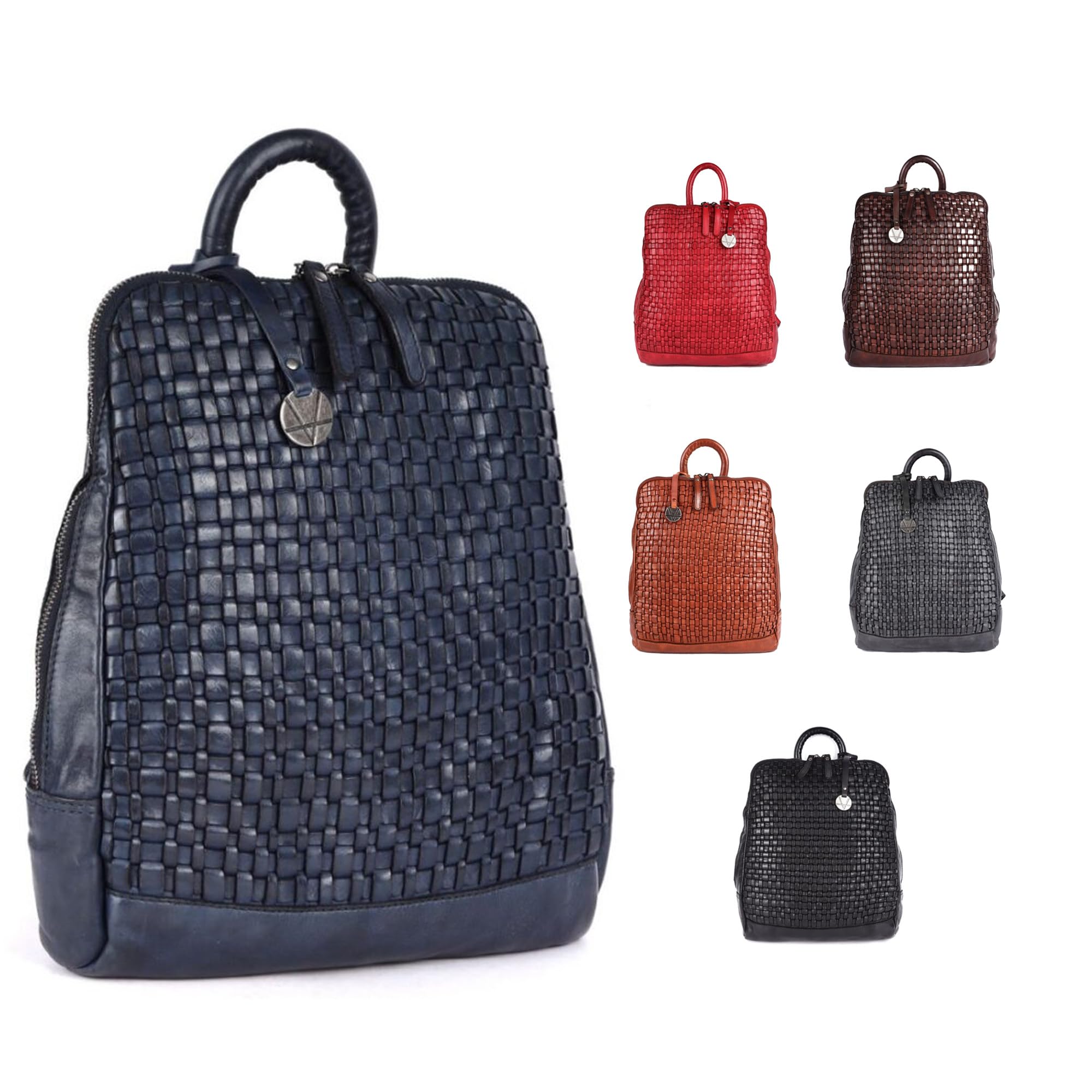 Mochila de piel auténtica para hombre, mochila casual para mujer, bolsa de oficina con correa ajustable para el hombro, Navy, 12.5 INCHES, Ajuste: