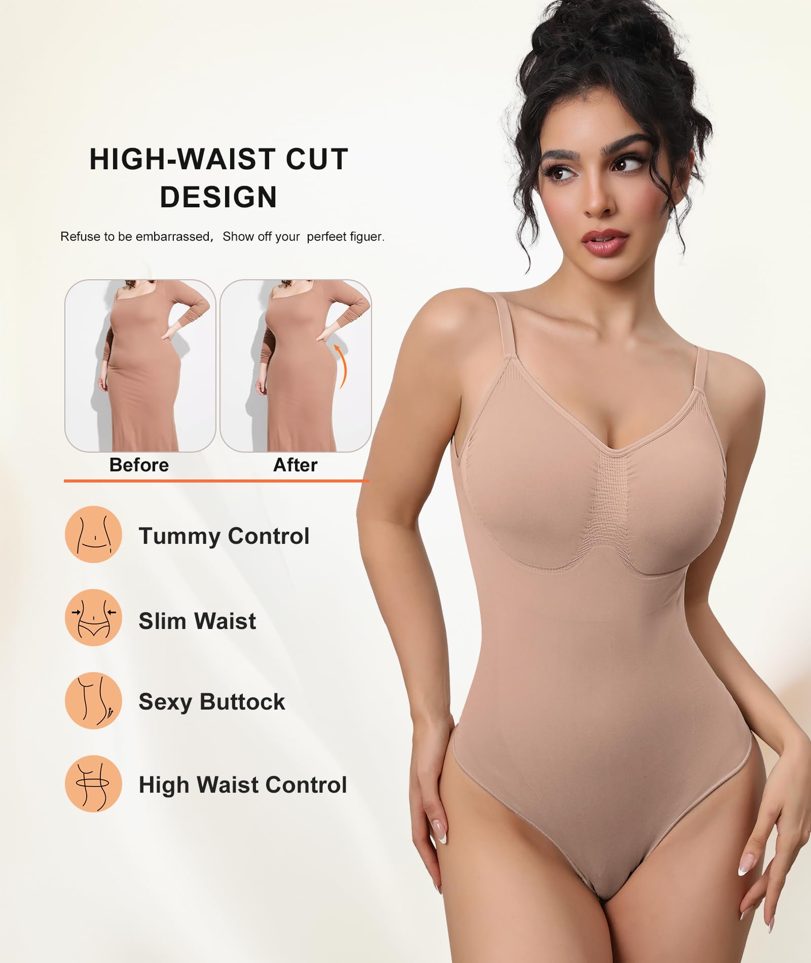 Mosebo - Faja moldeadora sin costuras con control de abdomen para mujer, sin tirantes, con correas extraíbles