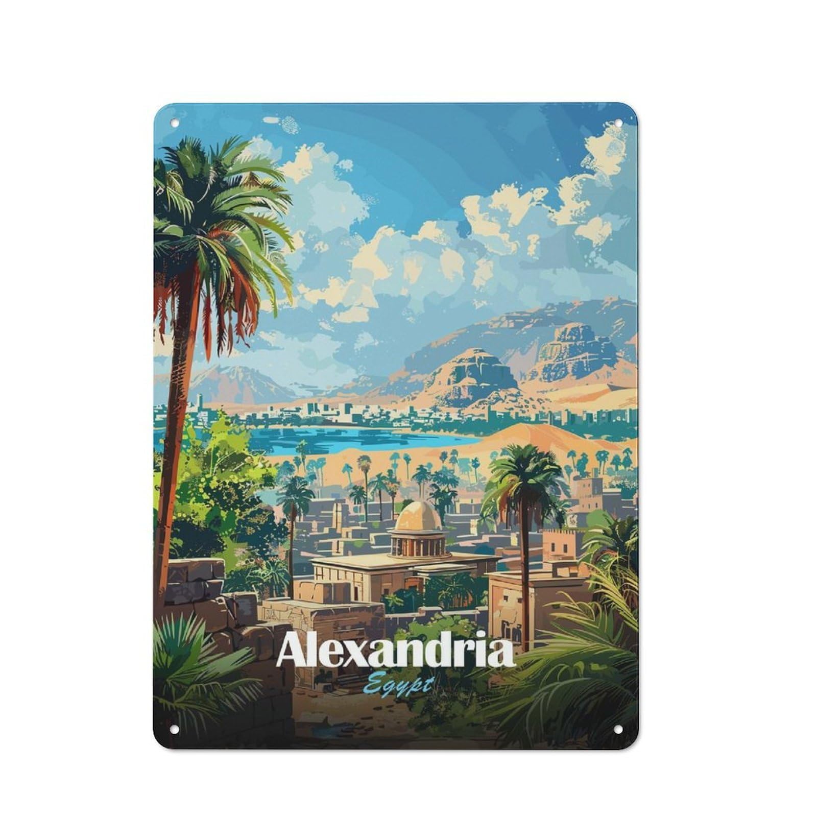 Junmoney Alexandria, Egypt Travel Retro Metal Wall Sign 40X30cm With For Café Or Home Bar, For Café-Style Decor Fans
