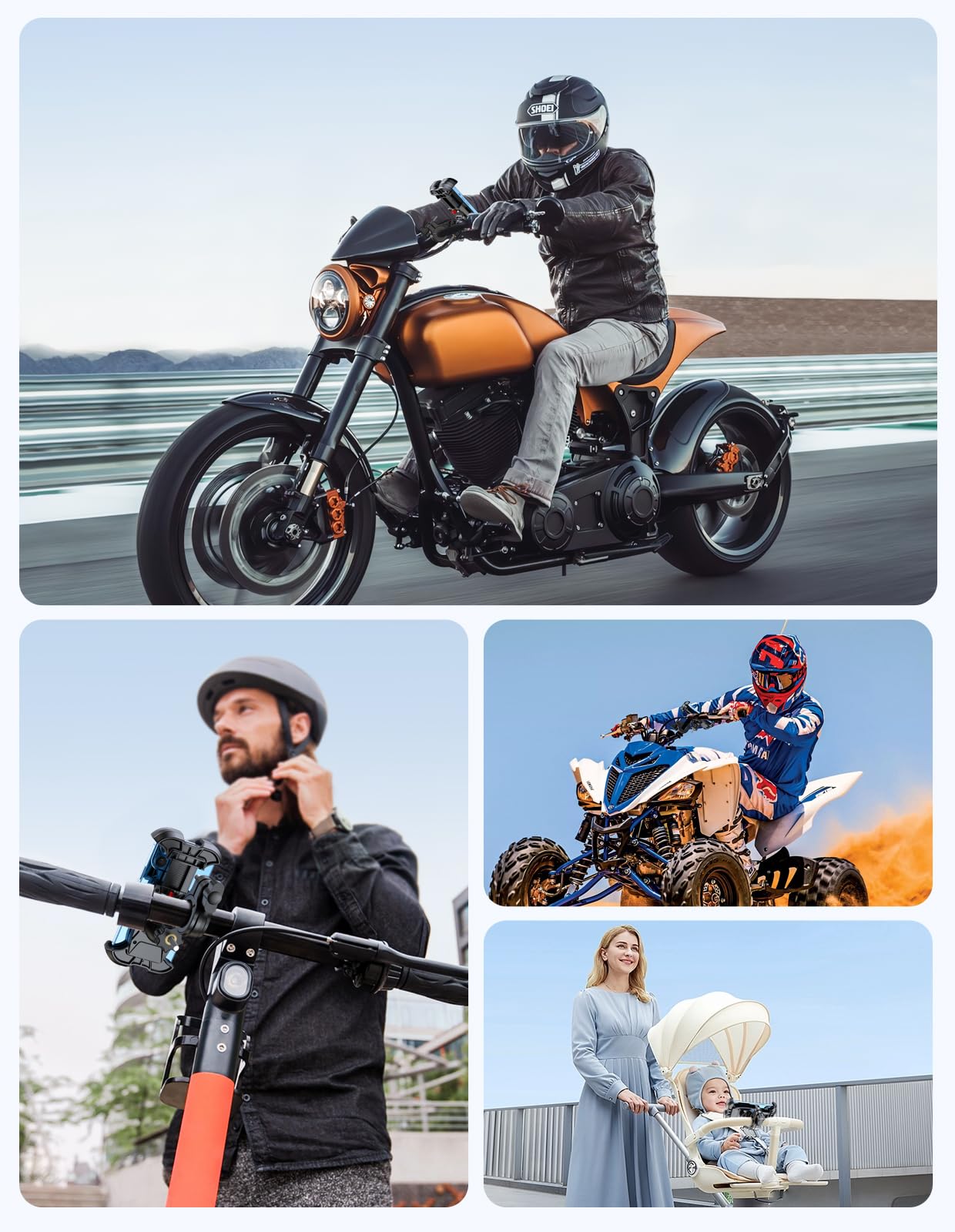 Mohard Porta Cellulare Bici, Stabile & Case Friendly 360° Rotabile Porta Cellulare Moto, ATV Scooter Supporto Telefono Bicicletta prt iPhone 13 Pro Max/12, Galaxy e Cellulari da 4.7-6.8", B5