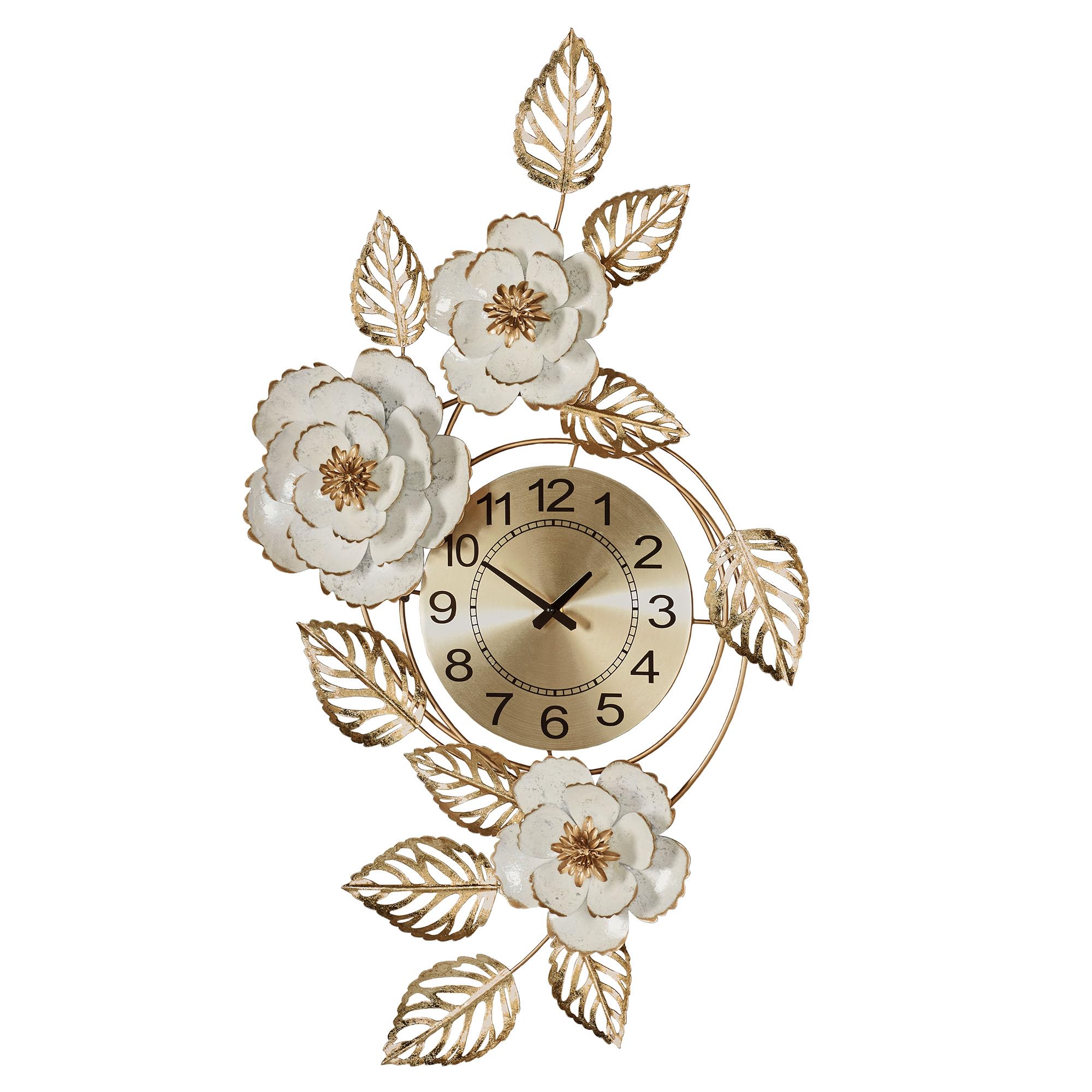 Touch of Class Aurora Ivory and Gold Floral Wall Art Clock