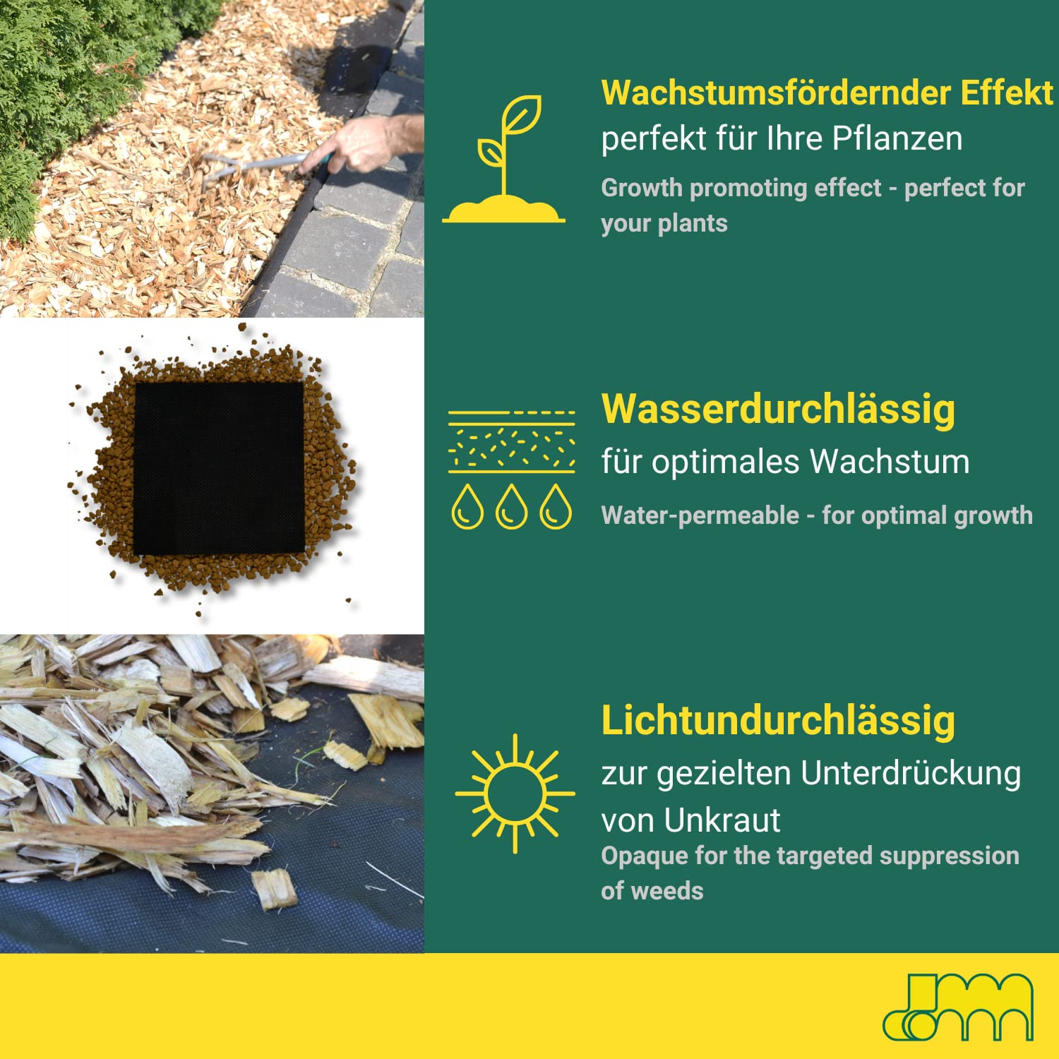 AGRI plus Fieltro para las malas hierbas de alta calidad para jardín con una fuerte resistencia a los rayos UV, permeable al agua y extremadamente resistente a la rotura, para una perfecta protección