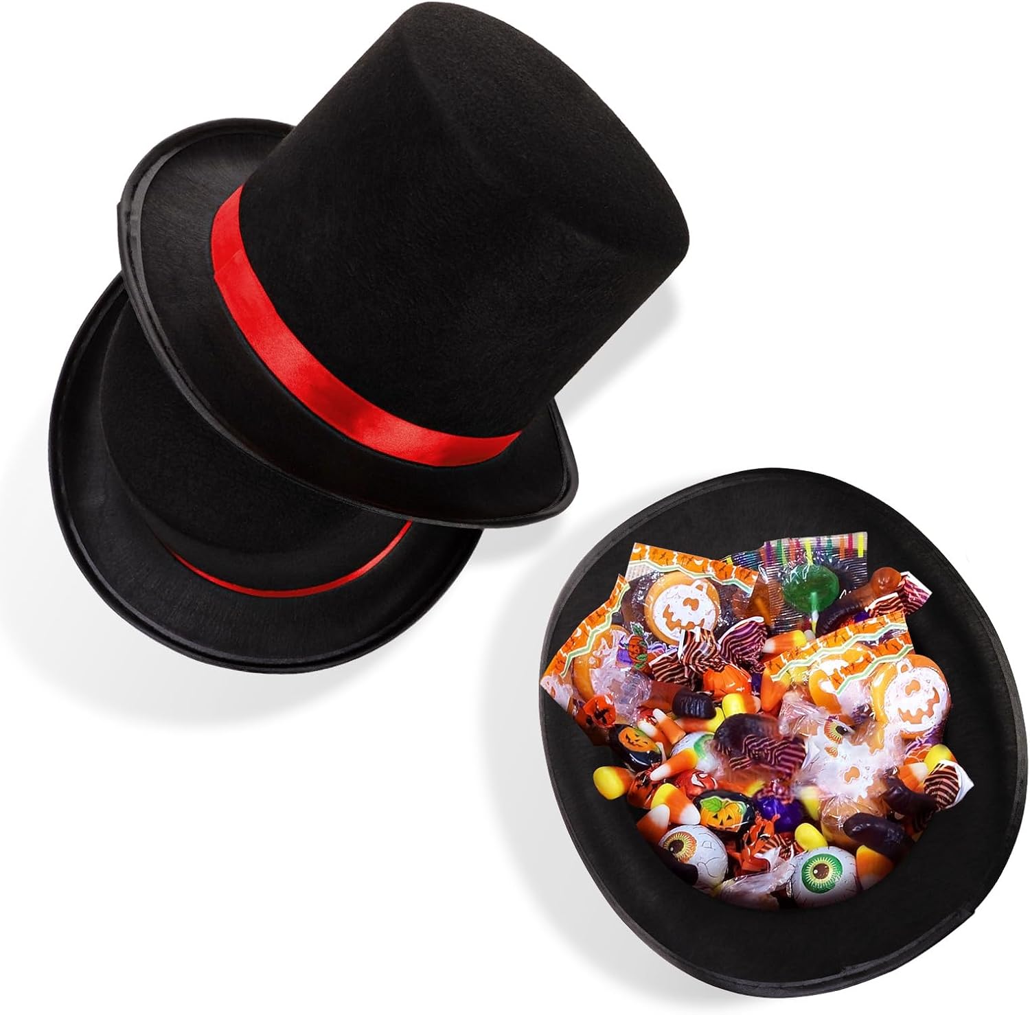 3 Pack Black Felt Top Hat for Kids, Funny Party Hat with Red Band, Victorian Tuxedo Costume Hat, Dress Up Coachman Hats, Tall Hat for Cosplay, Halloween, Stage Performance - Image 8