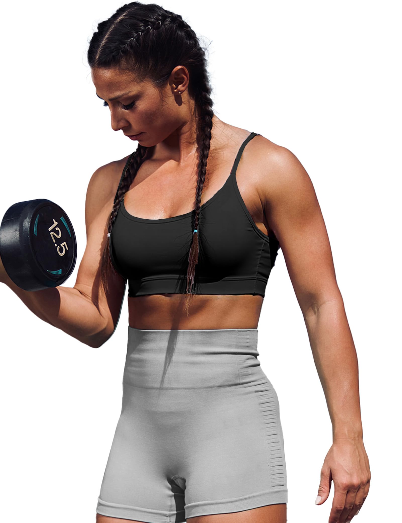 Buauty Paquete de 2 brasieres deportivos con espalda en Y para mujer, brasier acolchado de bajo impacto, espalda cruzada, tirantes delgados, tops de yoga para mujer