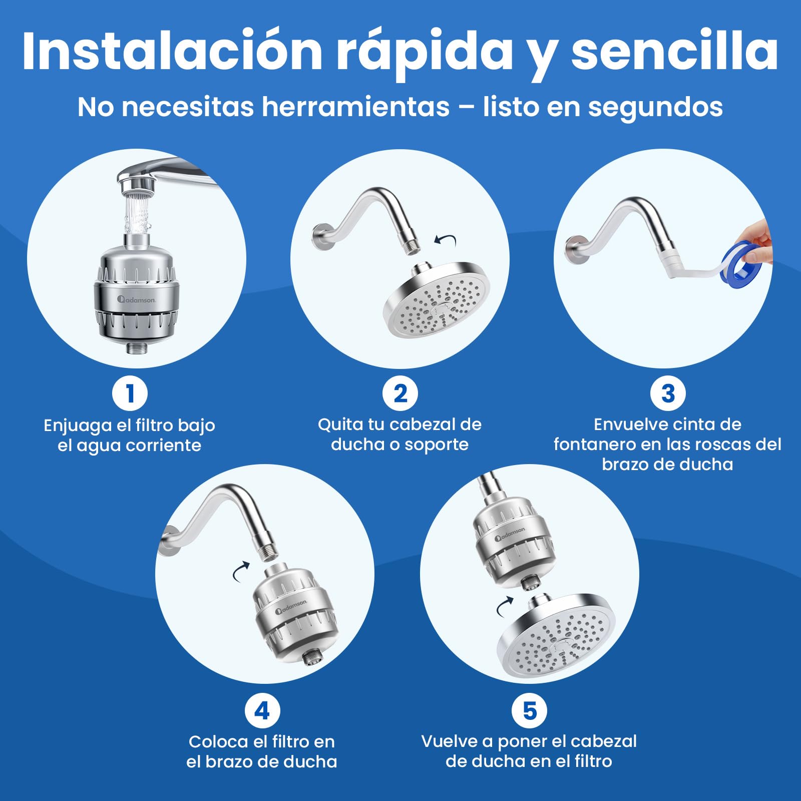 Adamson Filtro Ducha Antical – 36 Etapas Filtro de Ducha para Agua Dura – Filtro Antical y Cloro para Piel y Cabello Saludables – Shower Filter Fácil Instalación – 1 Cartucho Extra Incluido