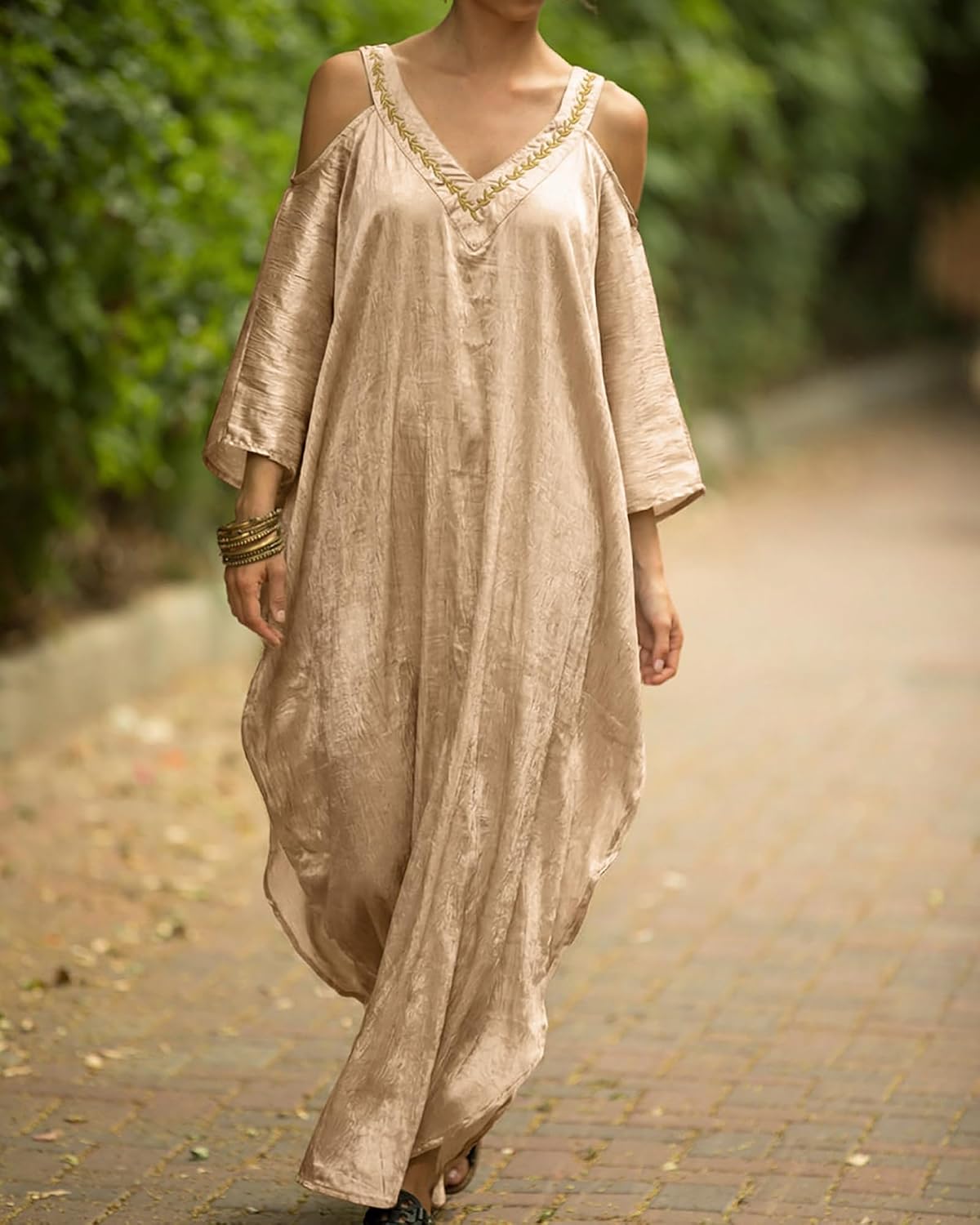 Bsubseach Turkish Cold Shoulder Kaftan Dresses Swimsuit Cover Up Maxi Dress Beach Cover Ups