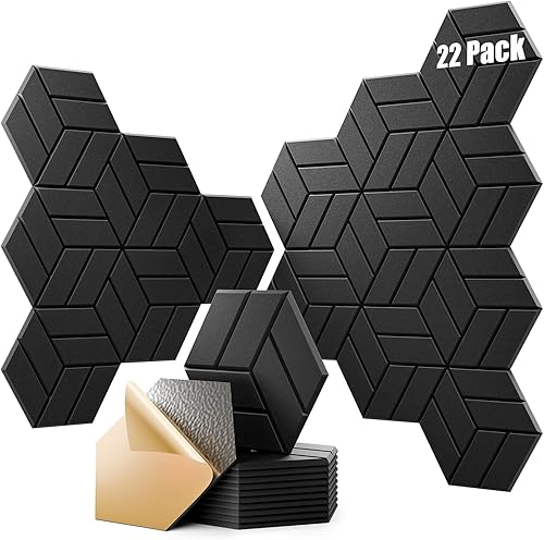 Miniatura 38 de 12 paneles acústicos autoadhesivos, paneles de espuma a prueba de sonido de 12 x 10 x 0.4 pulgadas para paredes, paneles de pared hexagonales