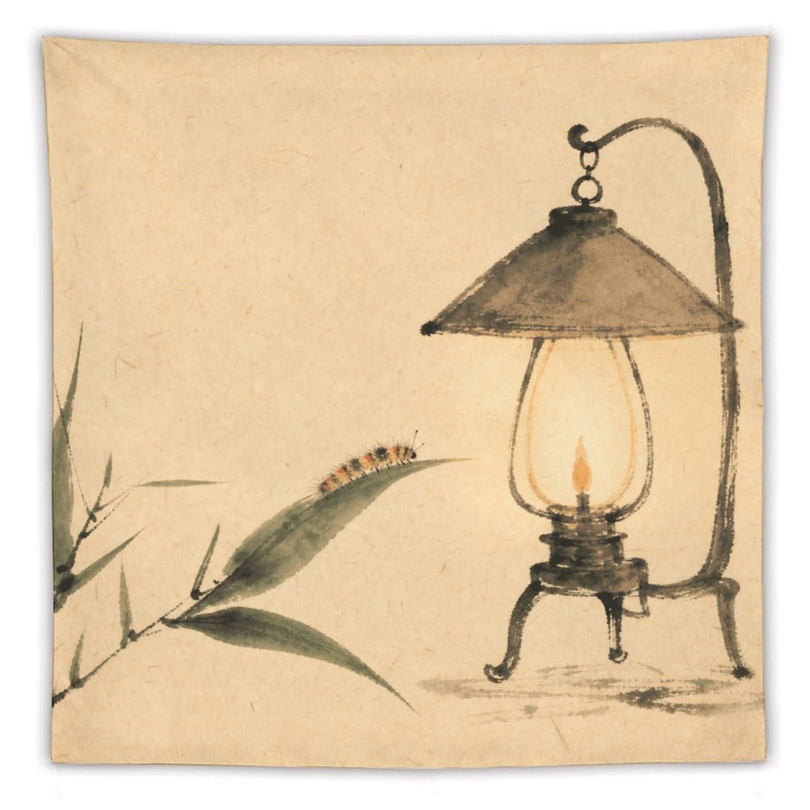 W7C8U2X3 Hanging Lantern with Bamboo Wall Tapestry, Asian Ink, Dorm Room