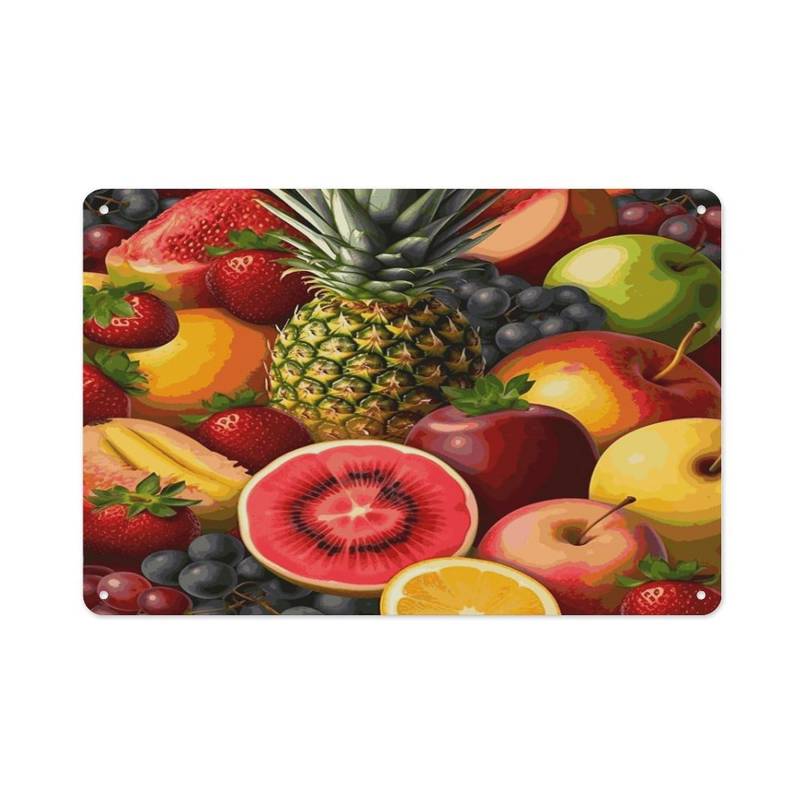 Fekiloot Style Fresh Juicy Fruits Pineapple Berries Watermelon Grape Orange Wall Decor-Aluminum Painting,Tin Sign For Vintage Decoration,Wall Sign For Bathroom Living Room Kitchen Home Farm Farmhouse 11.8*7.9 Inch