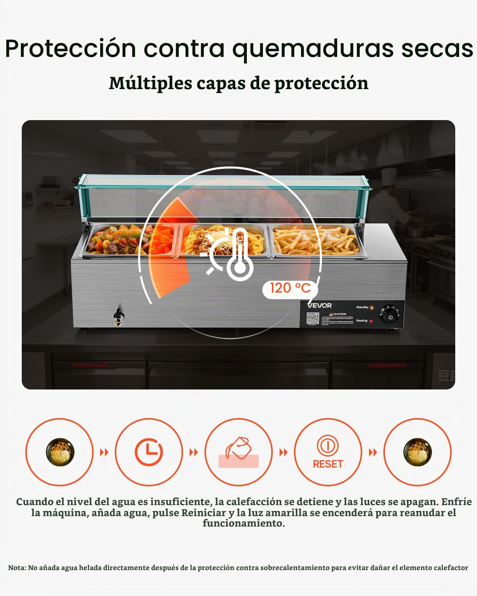VEVOR Calentador de Alimentos Eléctrico de Acero Inoxidable de 1500 W con Vapor y Cubierta de Vidrio, 3 Bandejas para Buffet de Encimera, Baño María con Cucharones, para Catering, Restaurantes