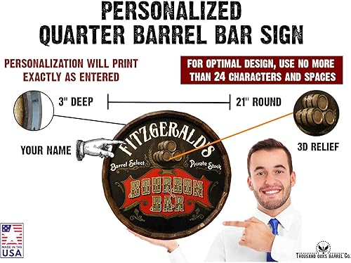 Vista 160 de THOUSAND OAKS BARREL CO. Personaliza el letrero de un cuarto de barril con cócteles de gato negro, barril de vino hecho de madera de roble de alta