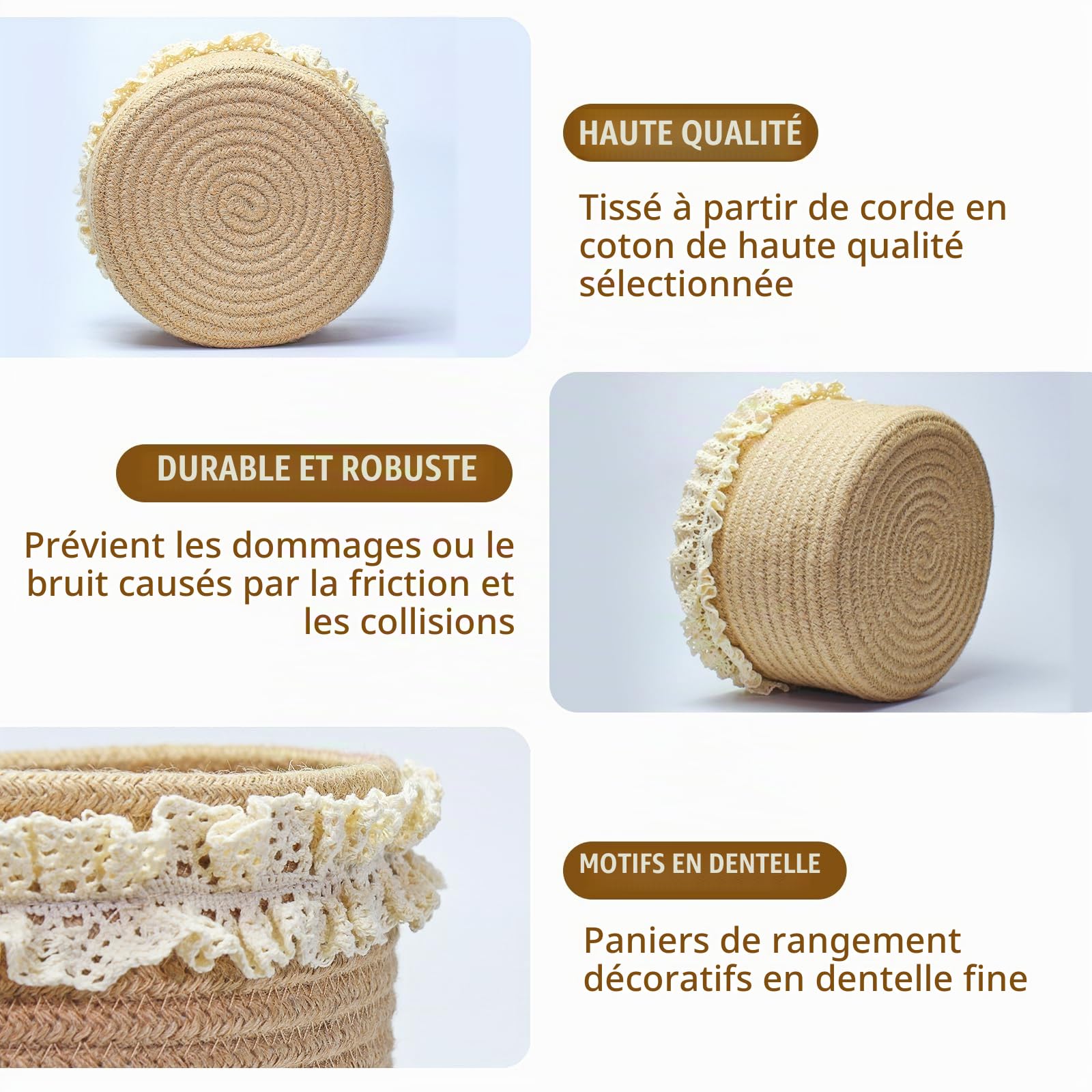 Traumkorb pour Cadeaux Jolis Petits paniers Ronds pour bébé Mariage Anniversaire Mini Déco Paniers en Jute et Corde pour la décoration de la Maison Marron 20 x 2