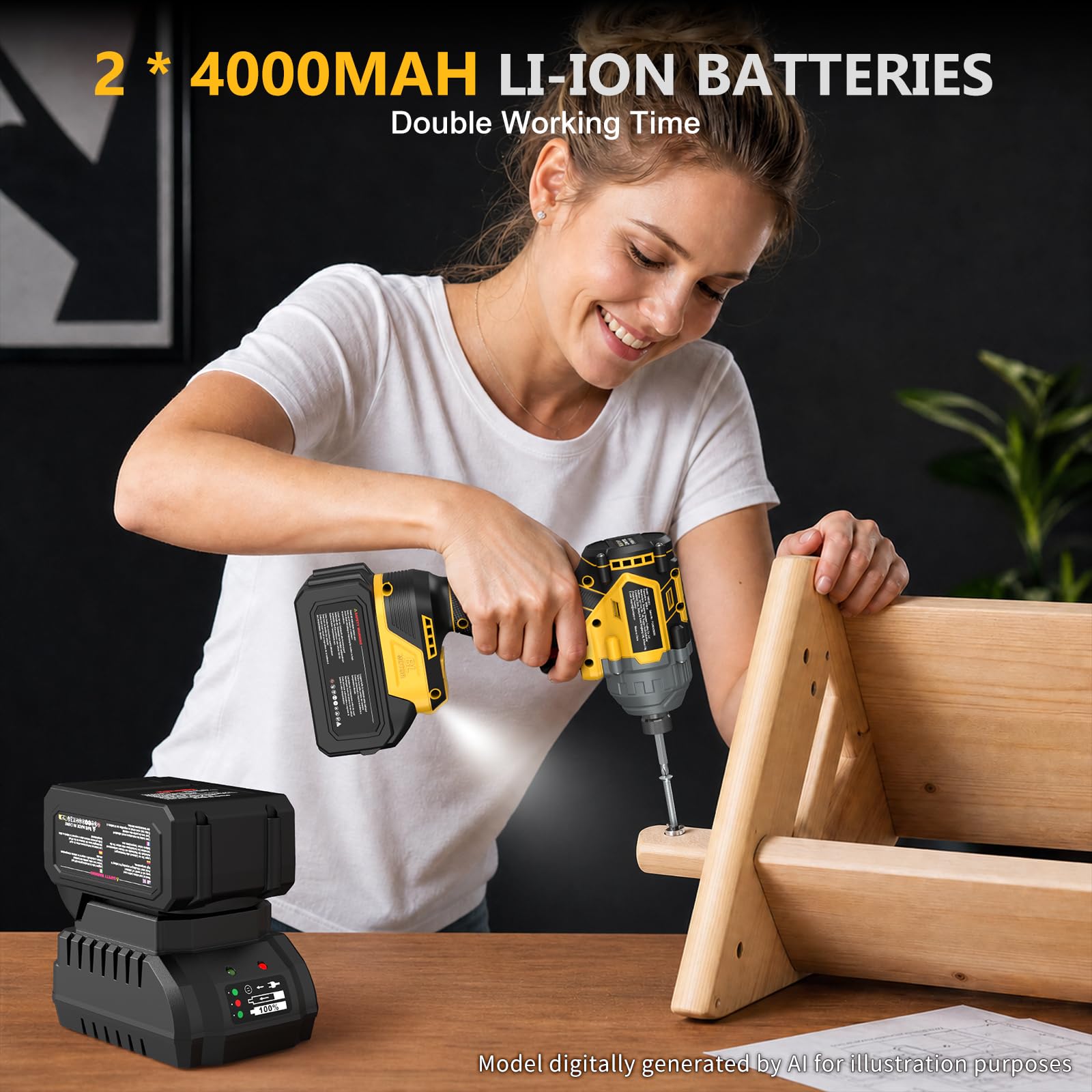 Sundpey Avvitatore a Impulsi Senza Fili 280N·m, Giallo | Avvitatore ad Impulsi con 14 Prese e 10 Punte 21V Avvitatore a Percussione Brushless Serrare e Rimuovere Rapidamente le Viti